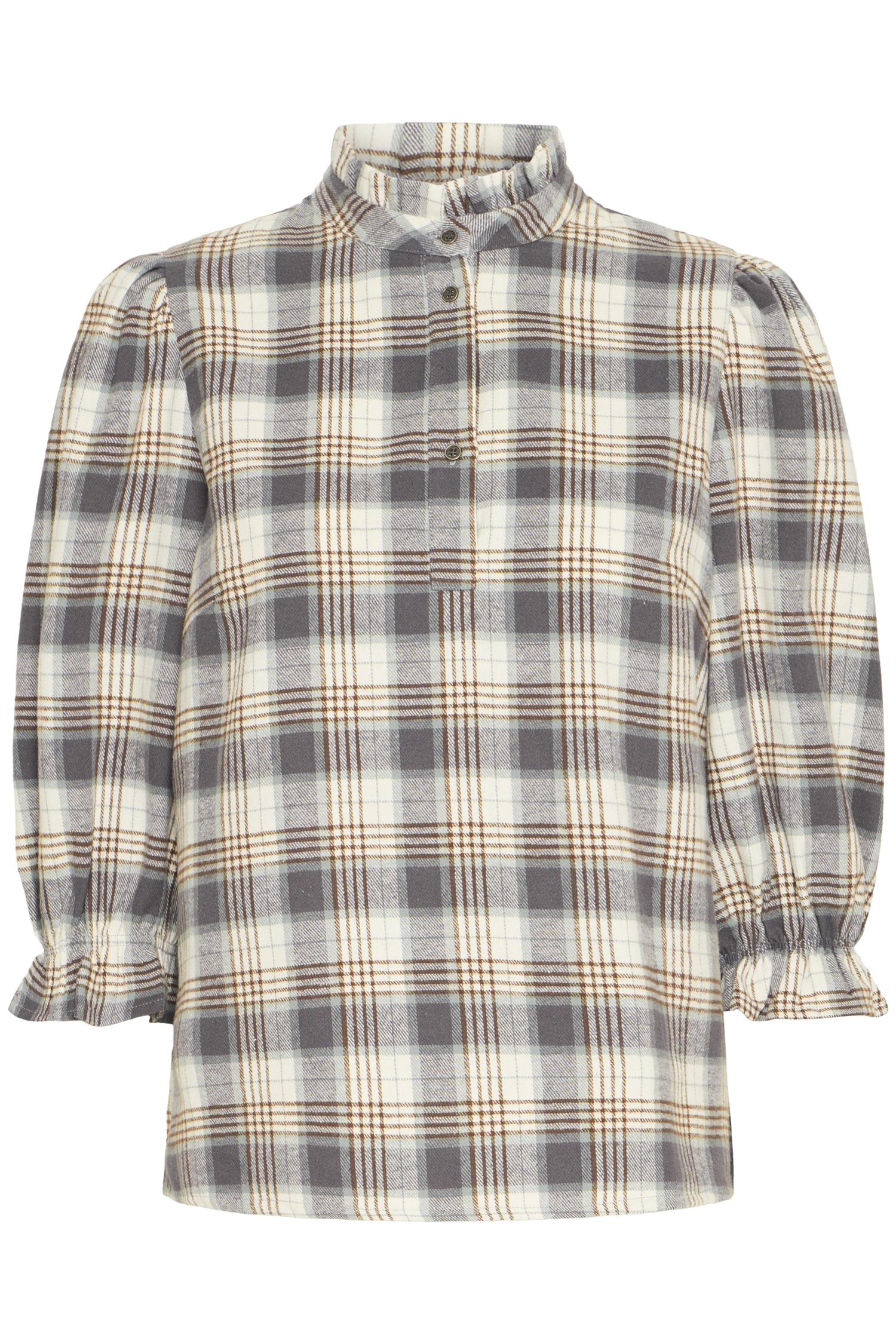 Pzevie Blouse Navy Green Brown Check