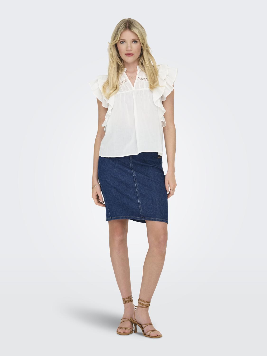 ONLSUNNY LIFE CAPSL FRILL TOP NOOS Hvit