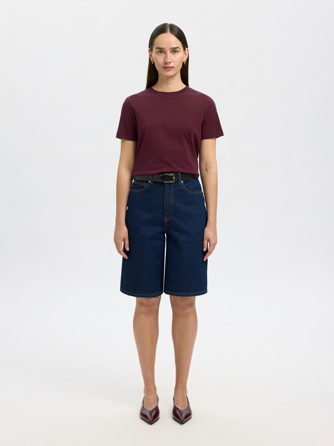 Slfmyessential Ss O-Neck Tee Noos Mørkelilla