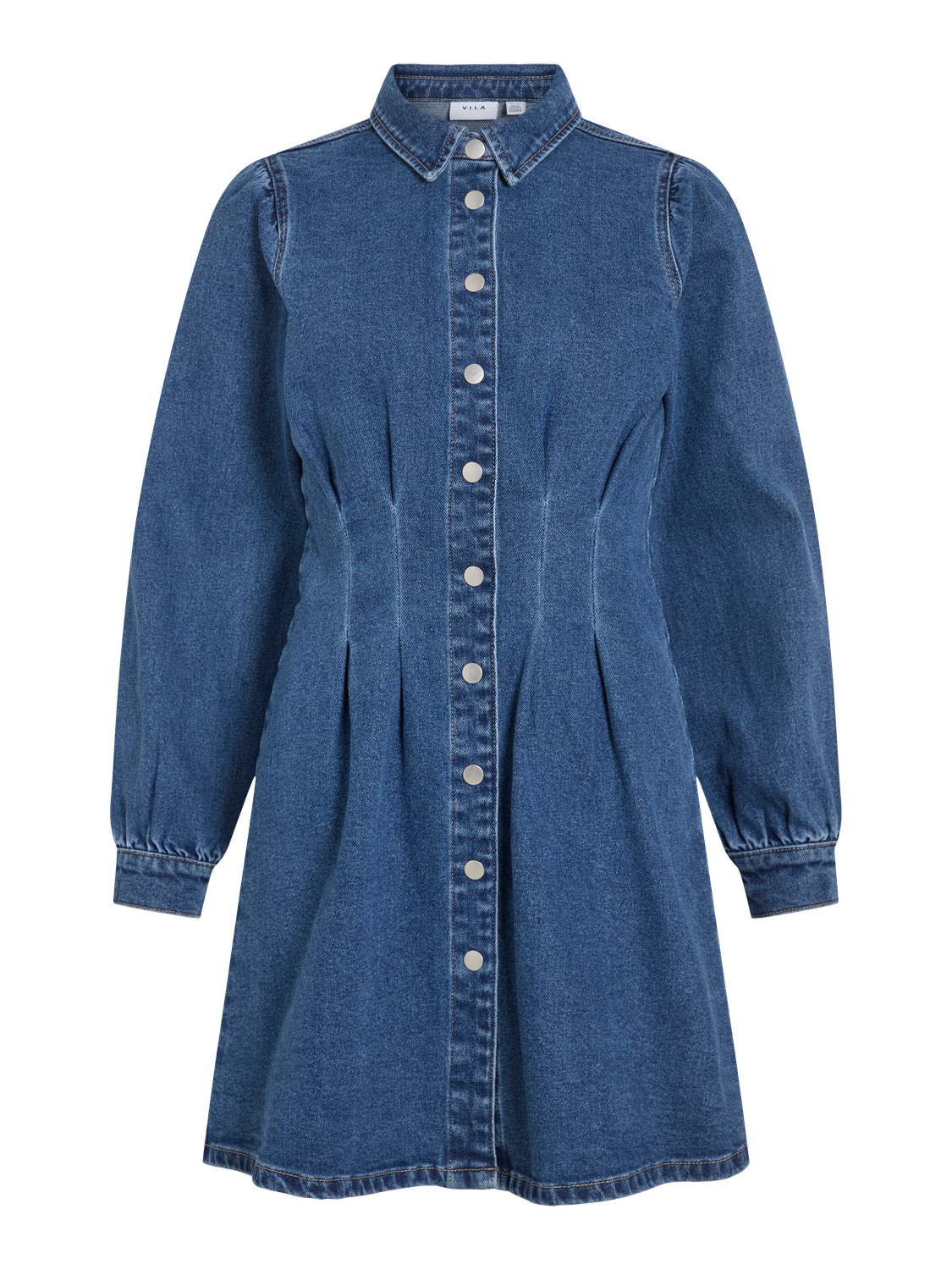 Visol L/s Pleat Denim Dress Mbd/ln Mellomblå