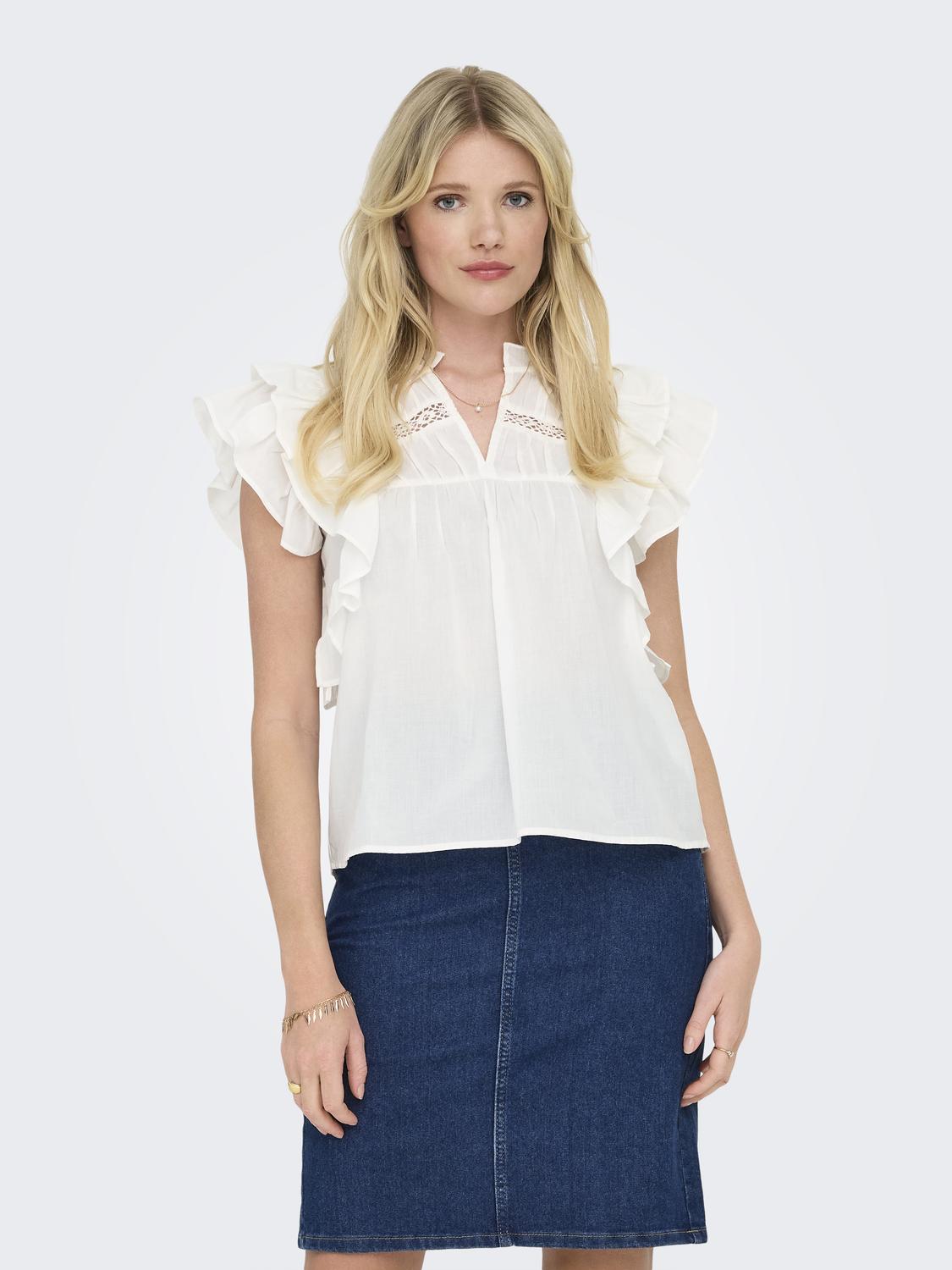 ONLSUNNY LIFE CAPSL FRILL TOP NOOS Hvit