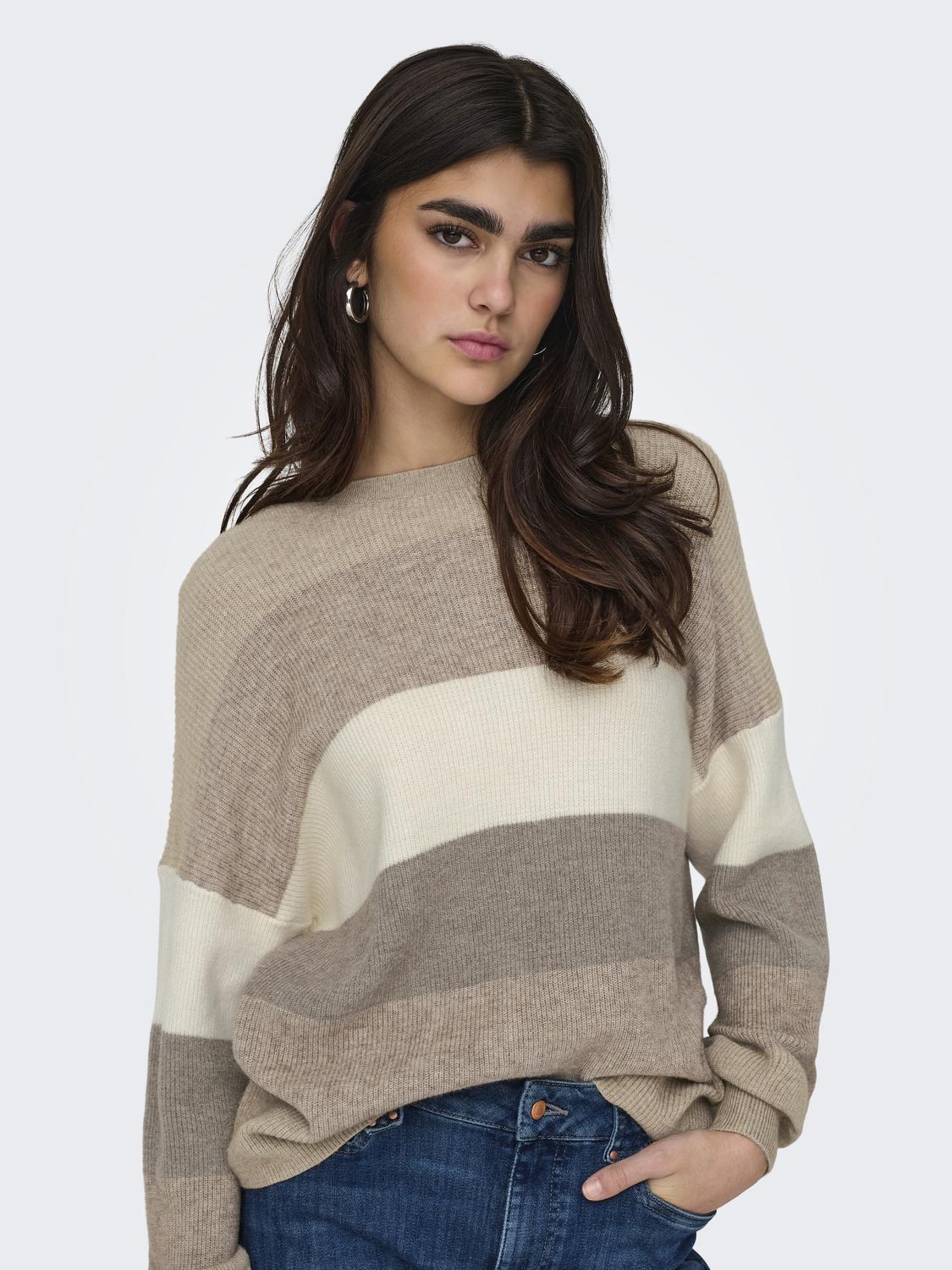 Onlatia L/s Stripe Pullov Knt Noos Lysegrå