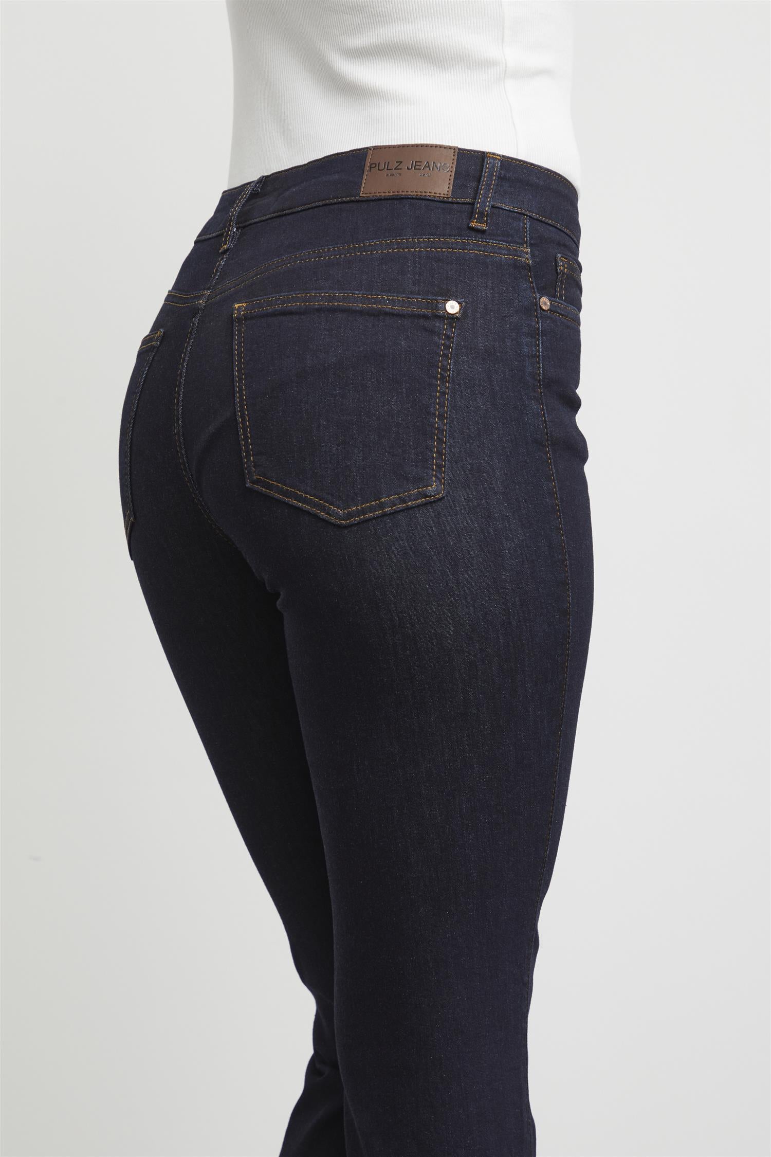Pzemma Hw Jeans Medium Straight Leg Un-Wash Dark Blue Denim