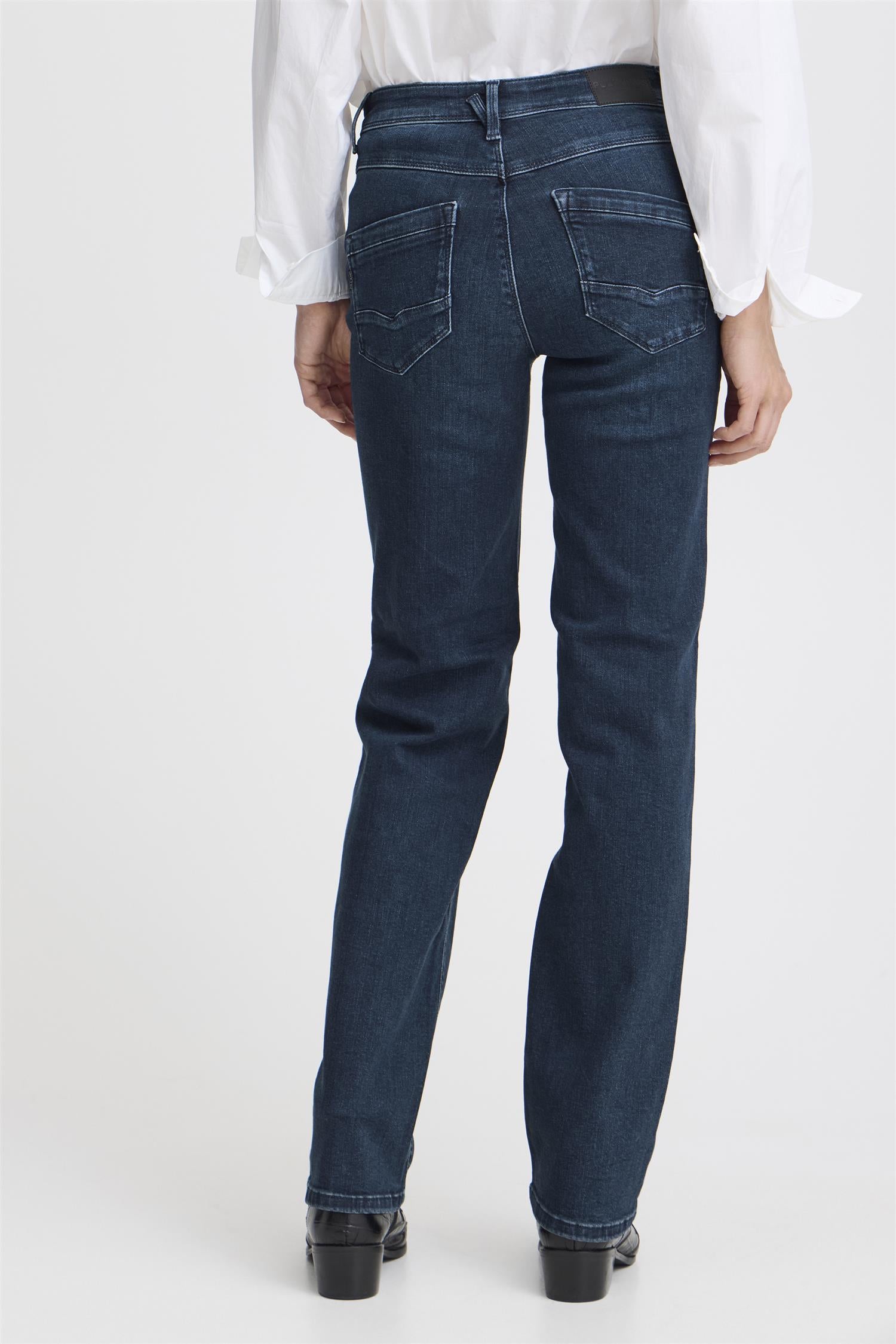 Pzkarolina Hw Jeans Straight Leg Dark Blue Denim