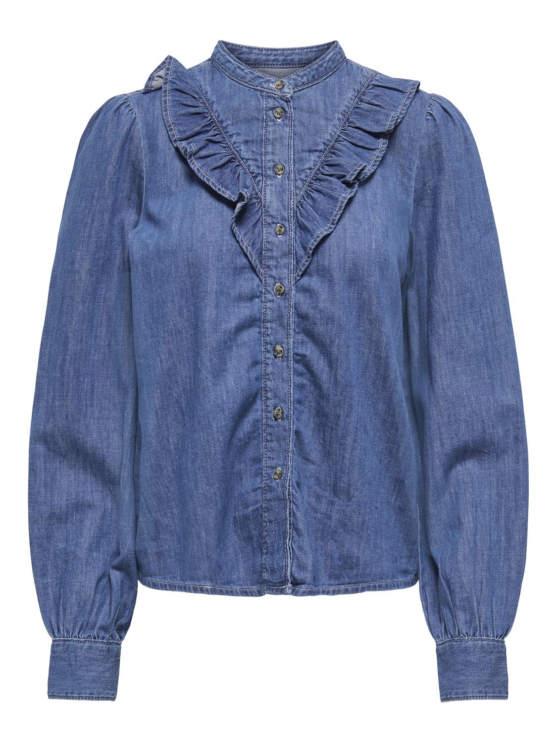 Onldasha-Sevigny L/s Frill Shirt Dnm Akm Mellomblå