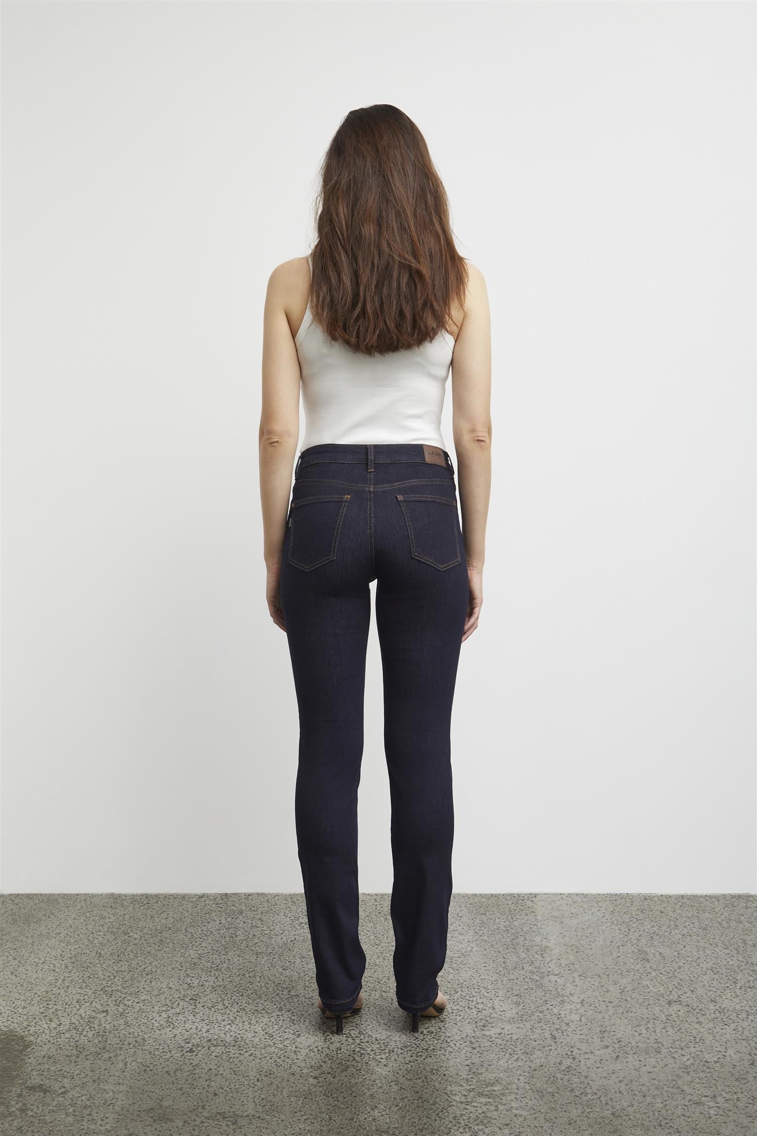 Pzemma Hw Jeans Medium Straight Leg Un-Wash Dark Blue Denim