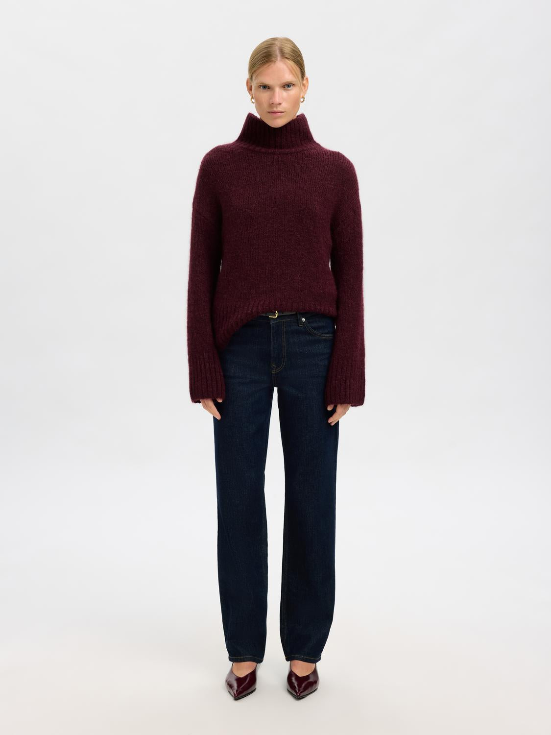 Slfgabriella Ls Knit High Neck Noos Mørkelilla
