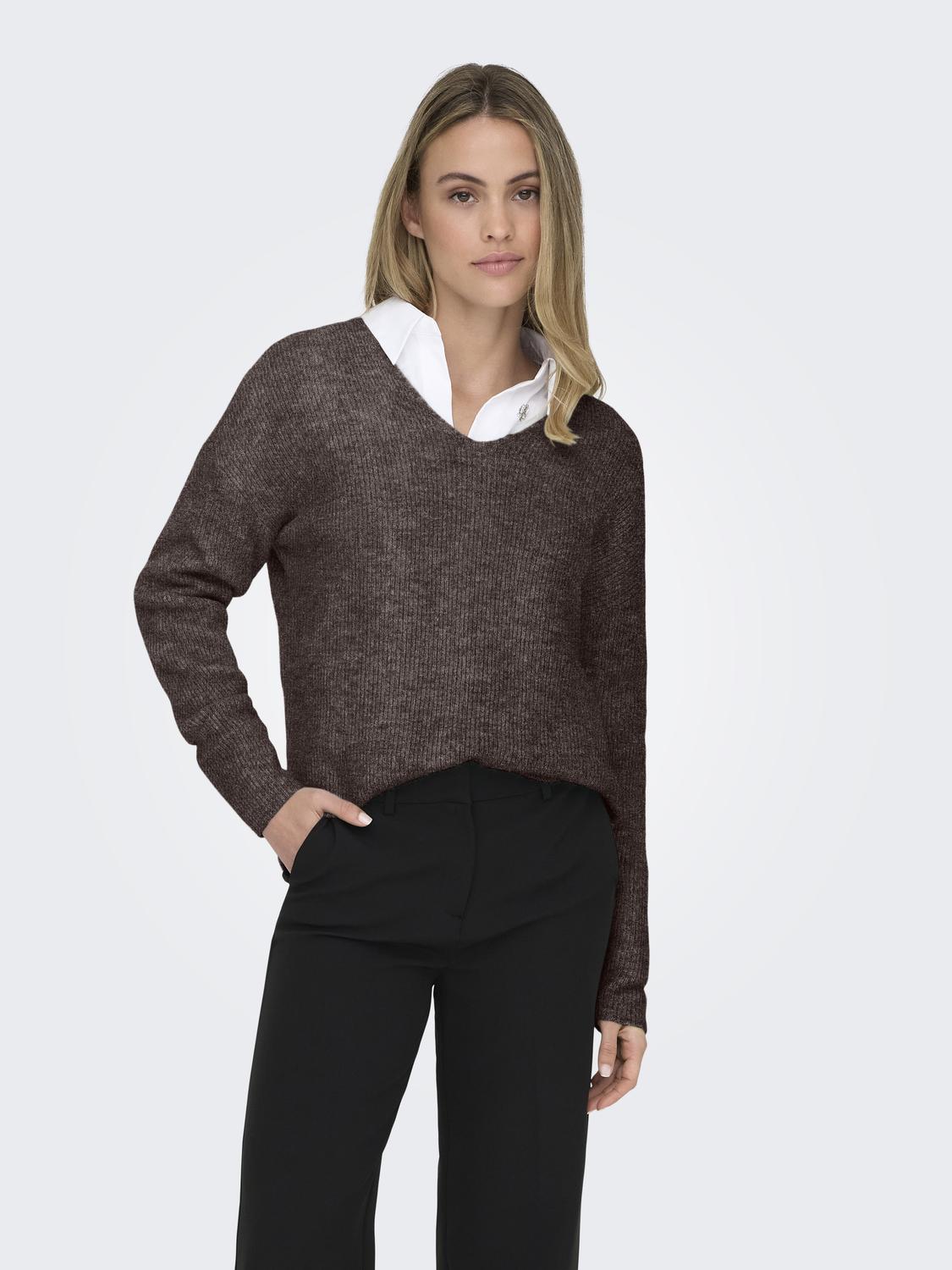 Onlcamilla V-Neck L/s Pullover Knt Noos Mørkegrå