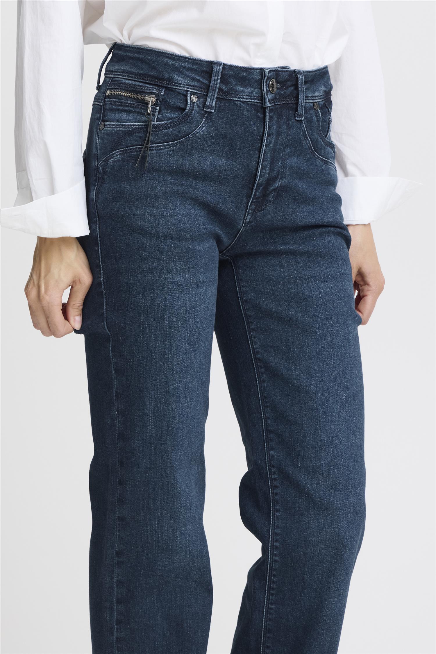 Pzkarolina Hw Jeans Straight Leg Dark Blue Denim