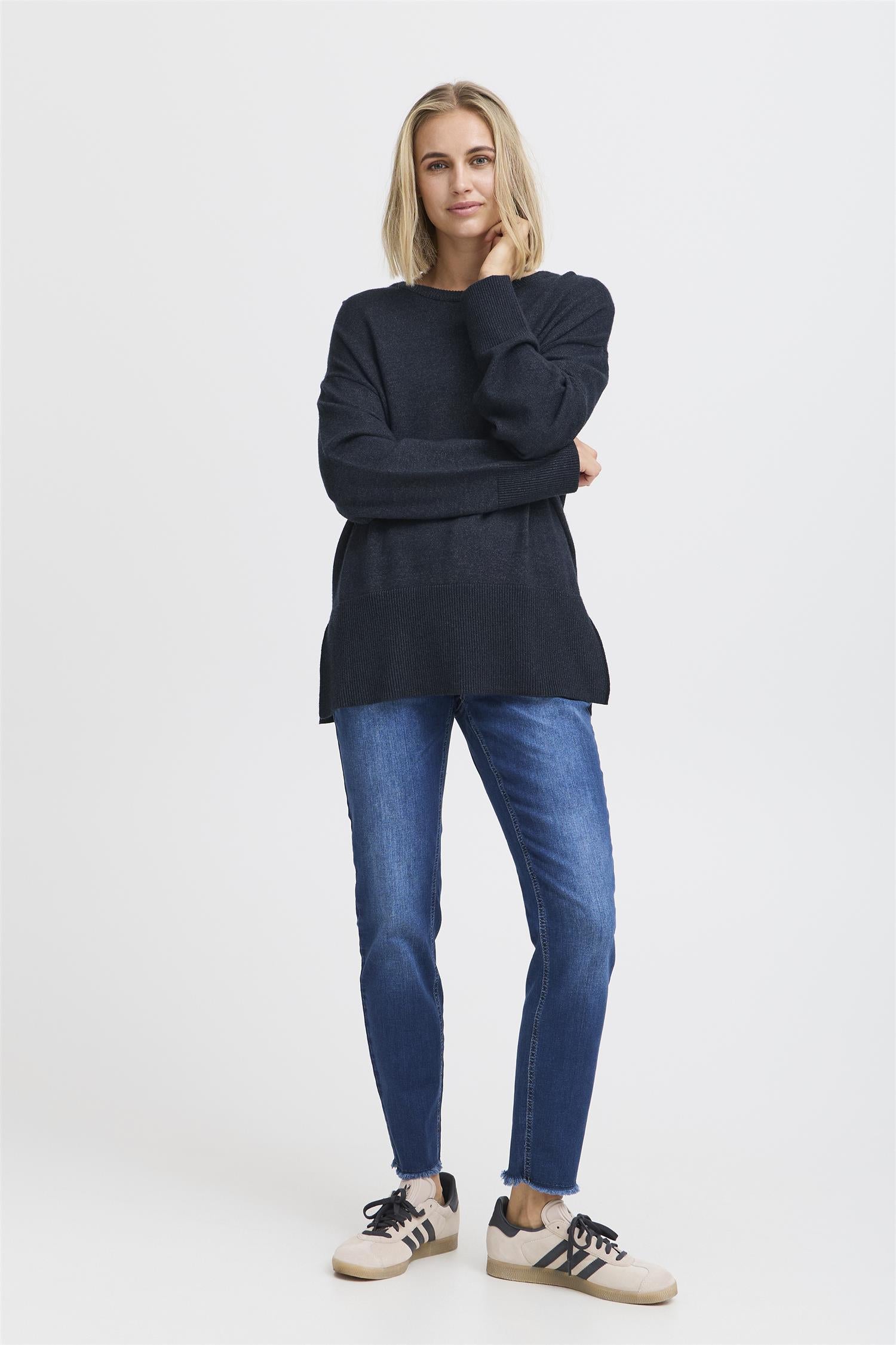 Pzsteffi Oneck Pullover Dark Sapphire Melange