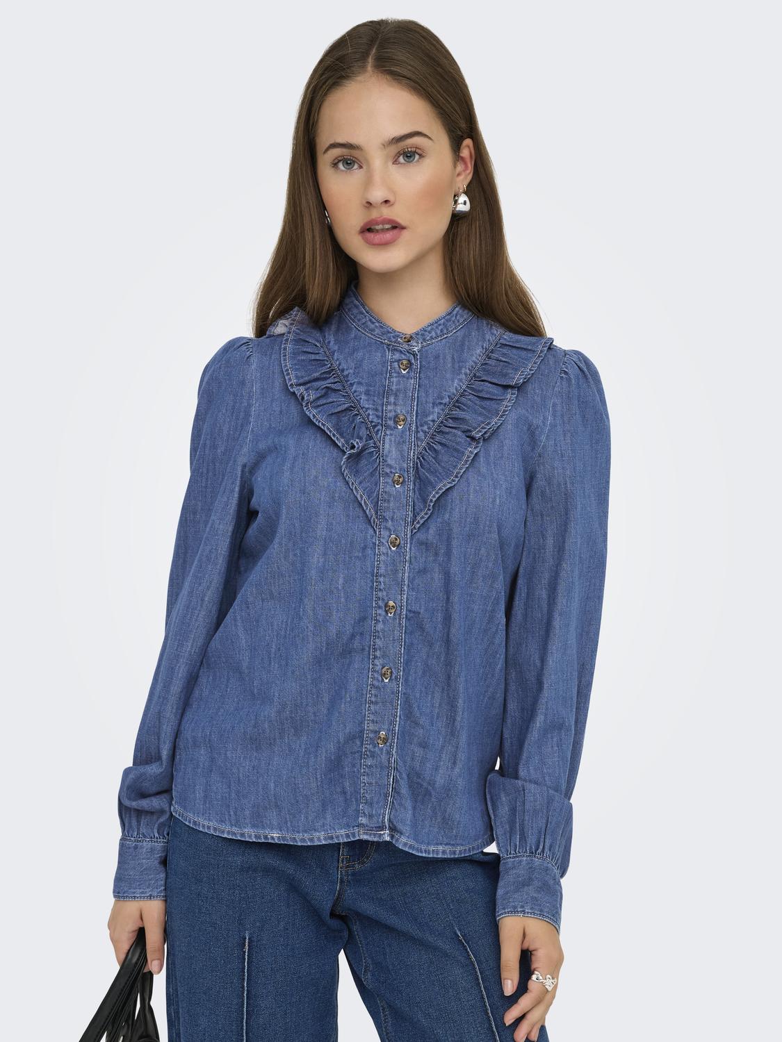 Onldasha-Sevigny L/s Frill Shirt Dnm Akm Mellomblå