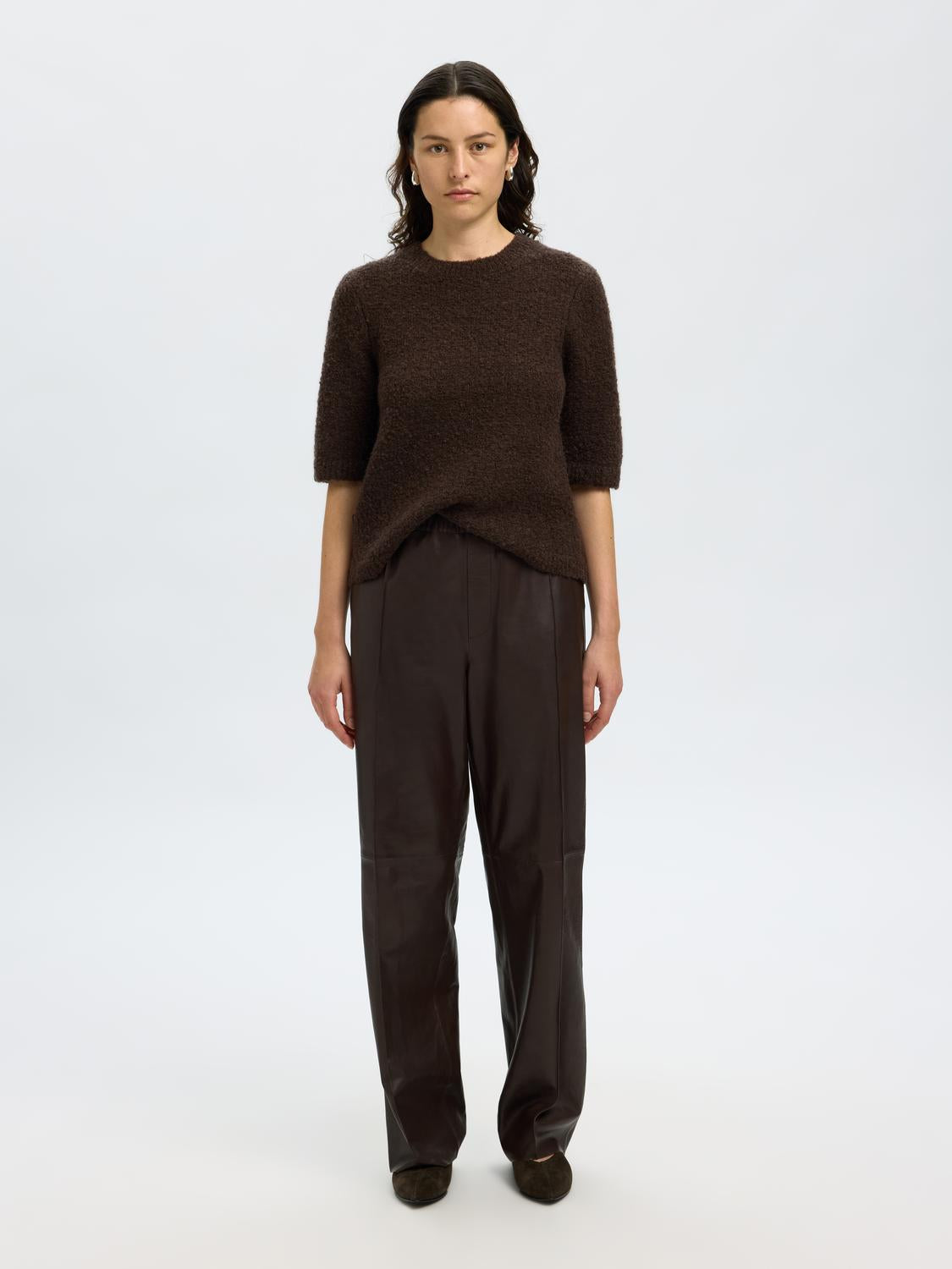 Slflelou 2/4 Knit O-Neck Mørkebrun