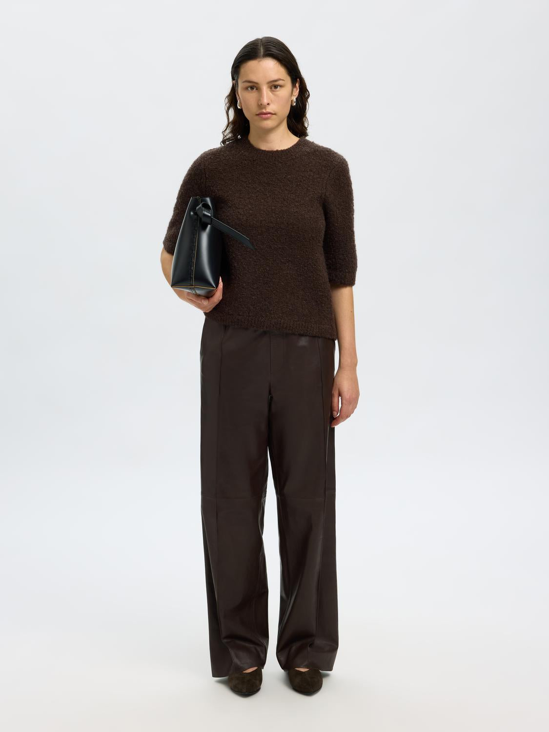 Slflelou 2/4 Knit O-Neck Mørkebrun