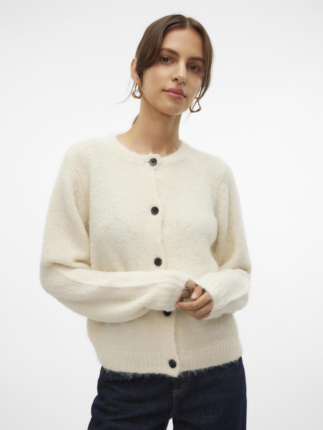 VMNOVAH LS O-NECK BUTTON CARDI GA NOOS Hvit