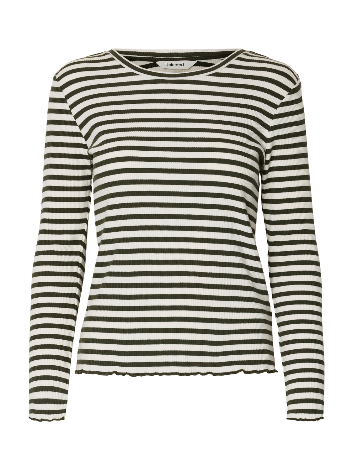 Slfanna Ls Crew Neck Tee Str Noos Mørkegrønn
