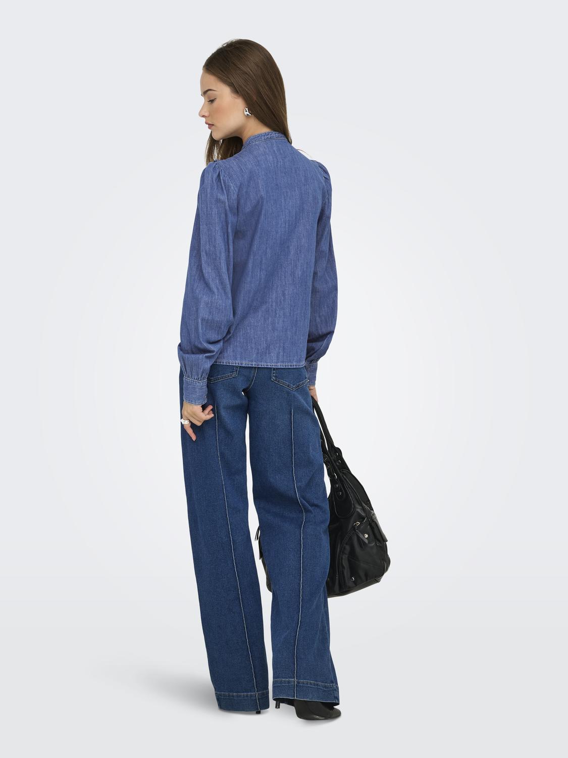 Onldasha-Sevigny L/s Frill Shirt Dnm Akm Mellomblå