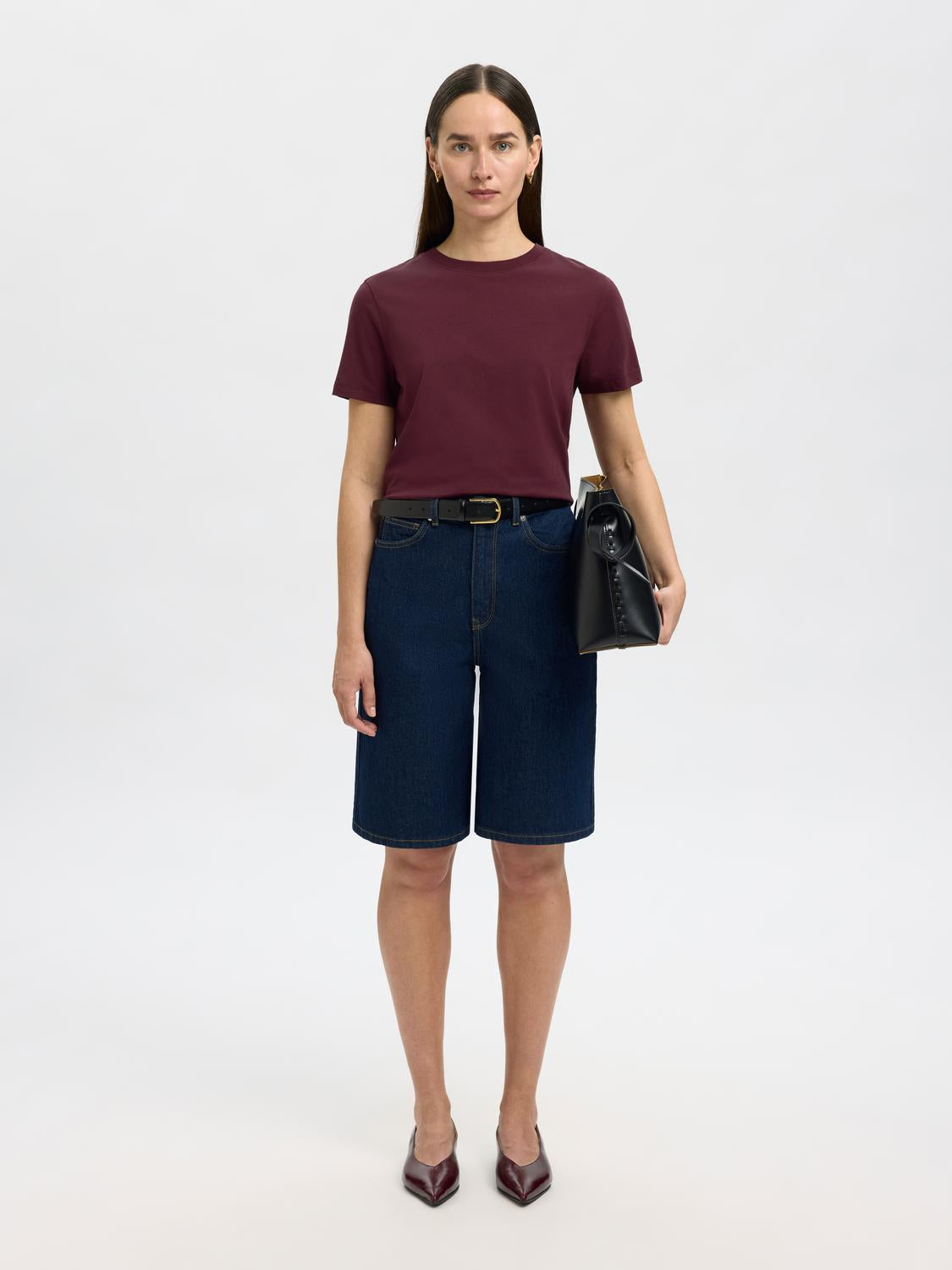 Slfmyessential Ss O-Neck Tee Noos Mørkelilla