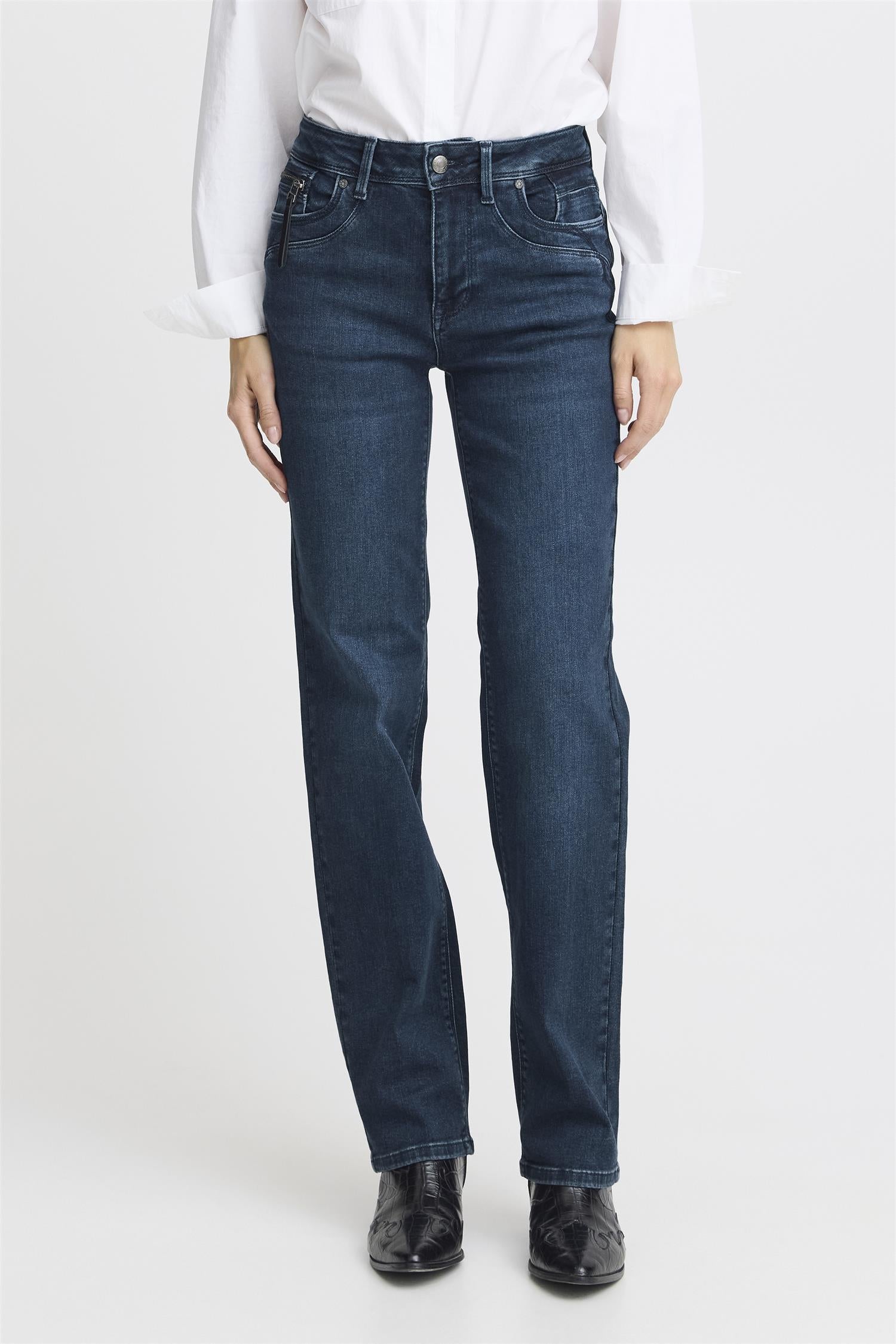 Pzkarolina Hw Jeans Straight Leg Dark Blue Denim