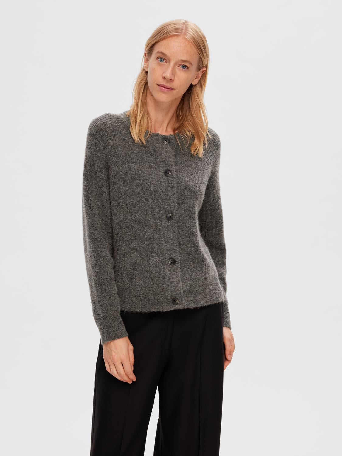 Slflulu Ls Knit Short Cardigan Noos Mellomgrå