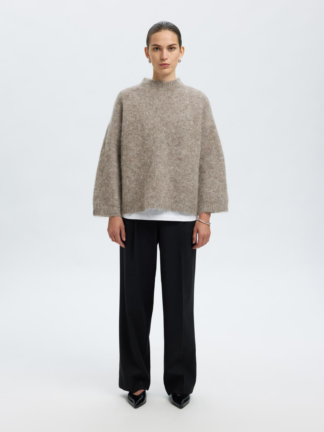 Slfgabriella Ls Knit New O-Neck Noos Mørkegrå