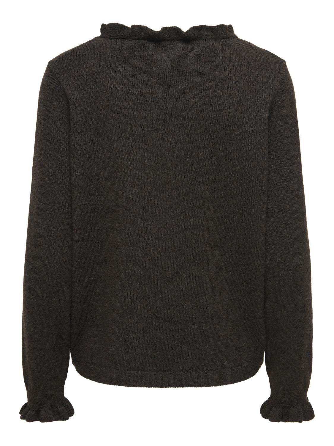 Jdyletty L/s V-Neck Frill Pullover Knt Mørkebrun