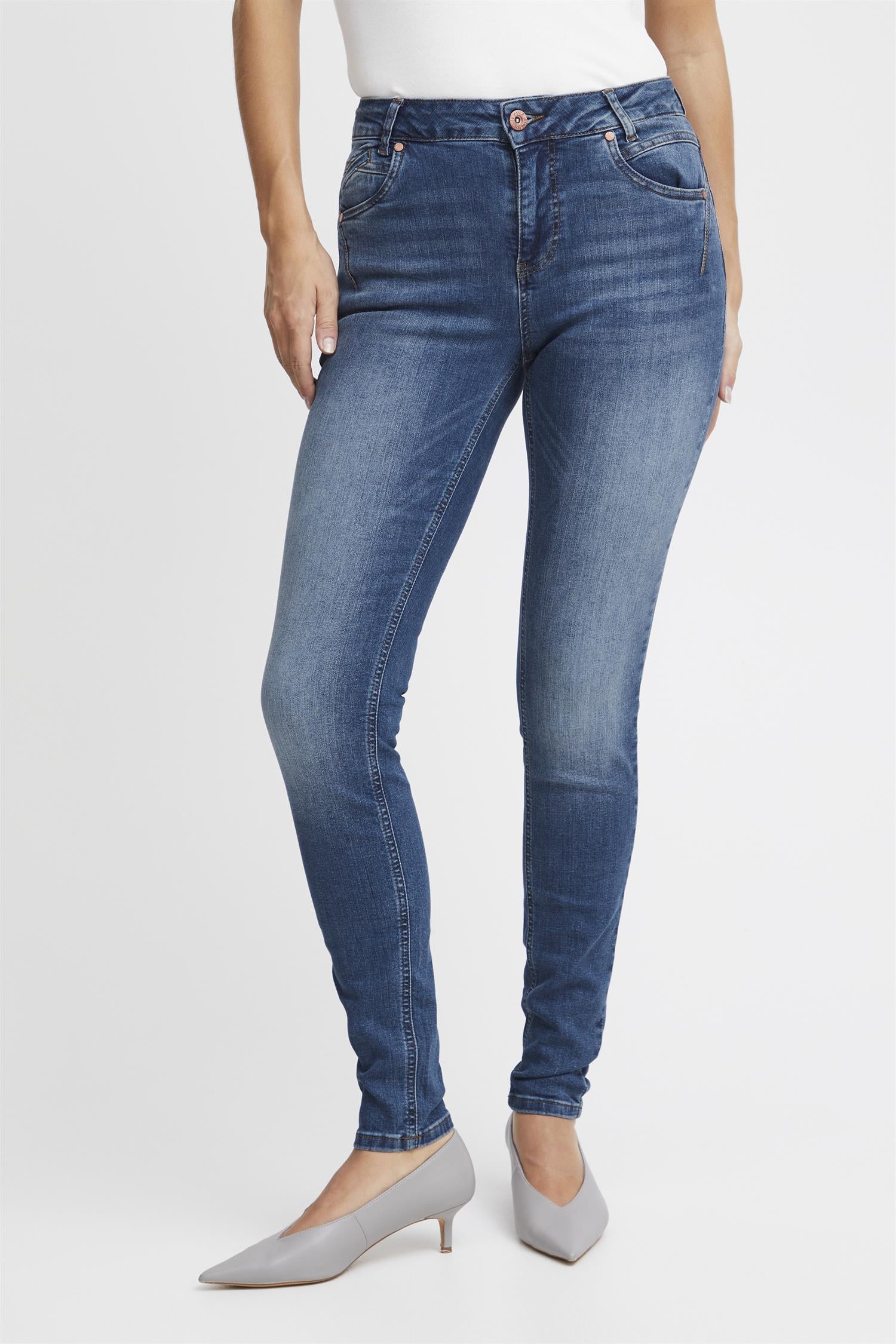 Pzcarmen Hw Jeans Skinny Leg Medium Blue Denim