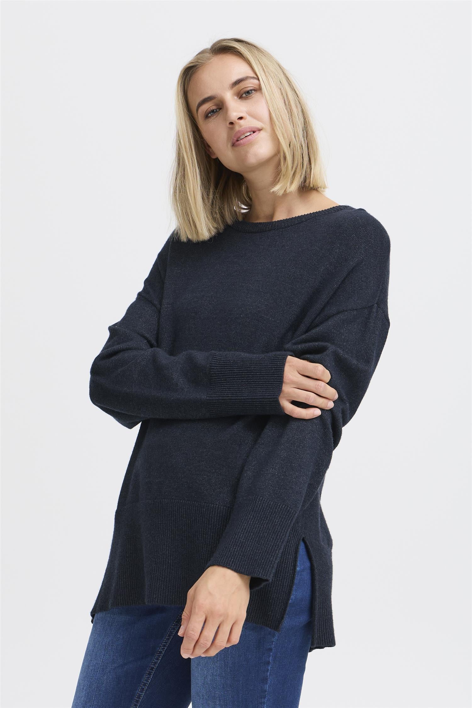 Pzsteffi Oneck Pullover Dark Sapphire Melange