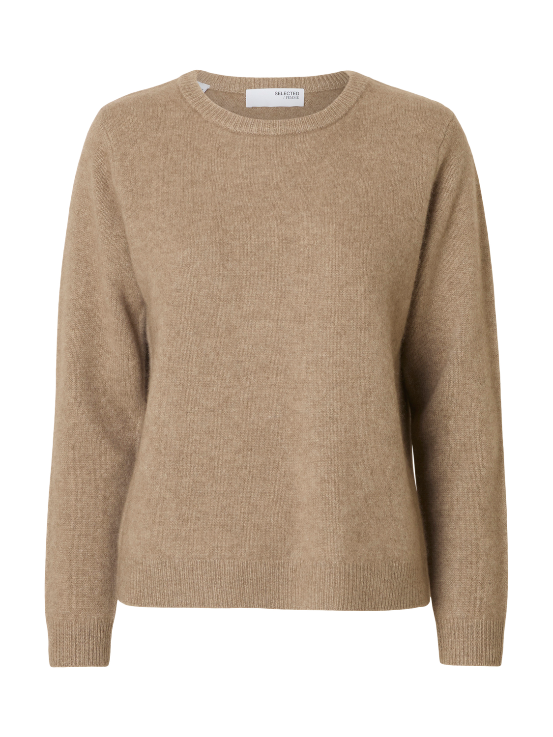 Slfmanila Ls Knit Cashmere O-Neck Noos Beige