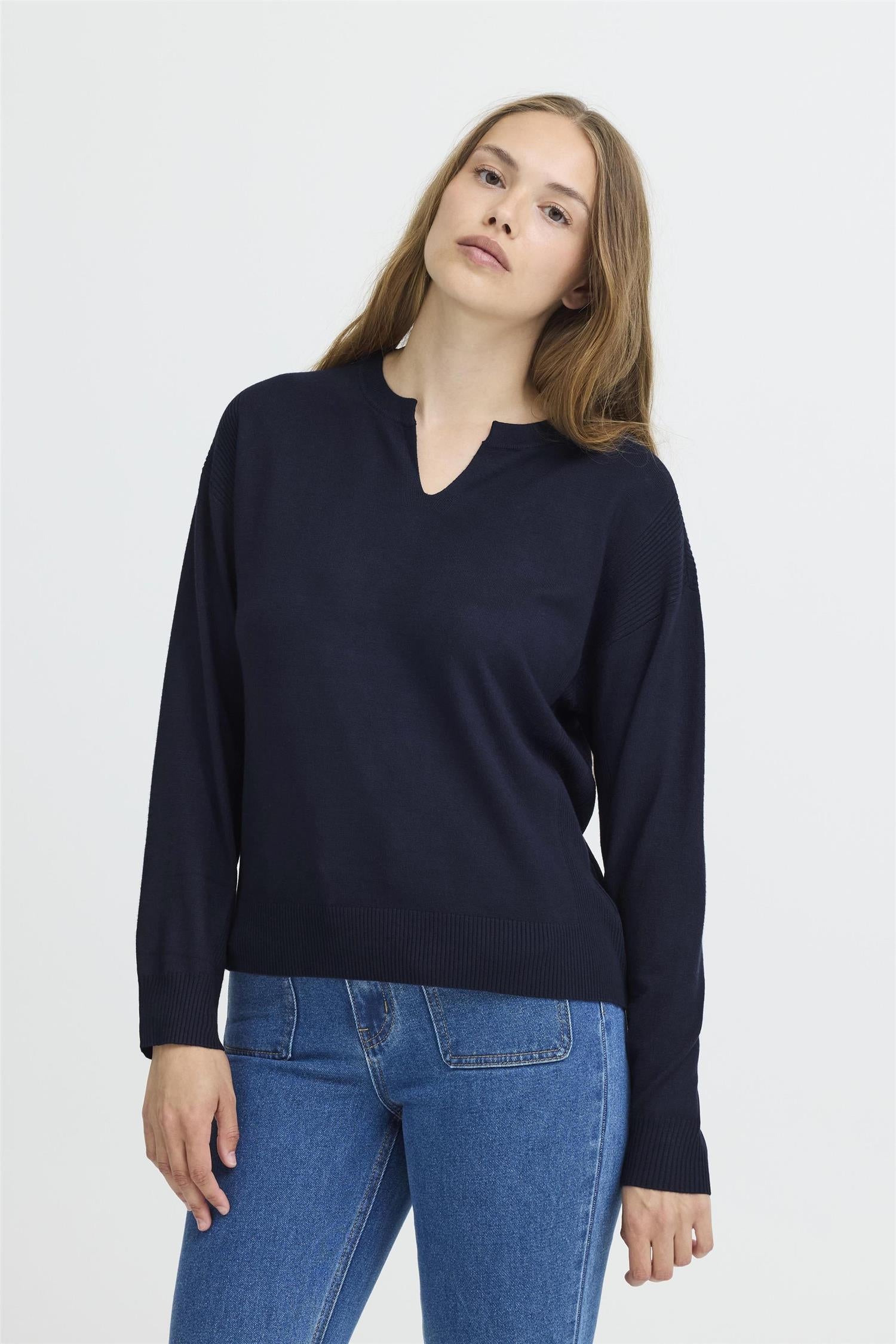 Pzsara Vneck Pullover Dark Sapphire