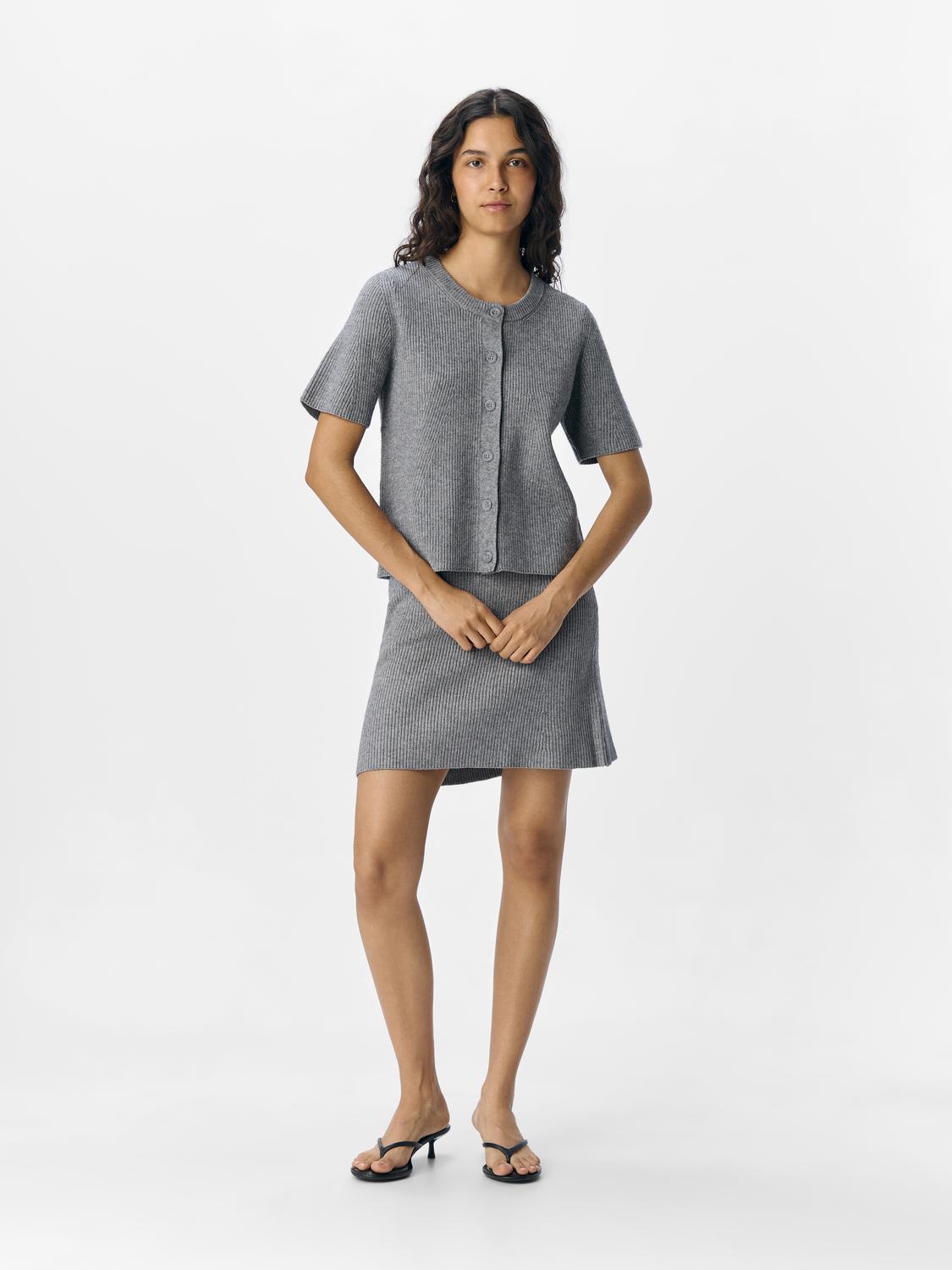 Objviola Ss Re O-Neck Cardigan Div Mellomgrå