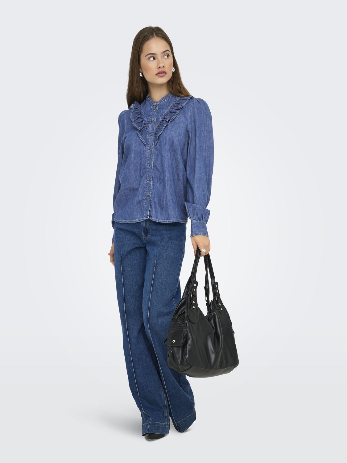 Onldasha-Sevigny L/s Frill Shirt Dnm Akm Mellomblå