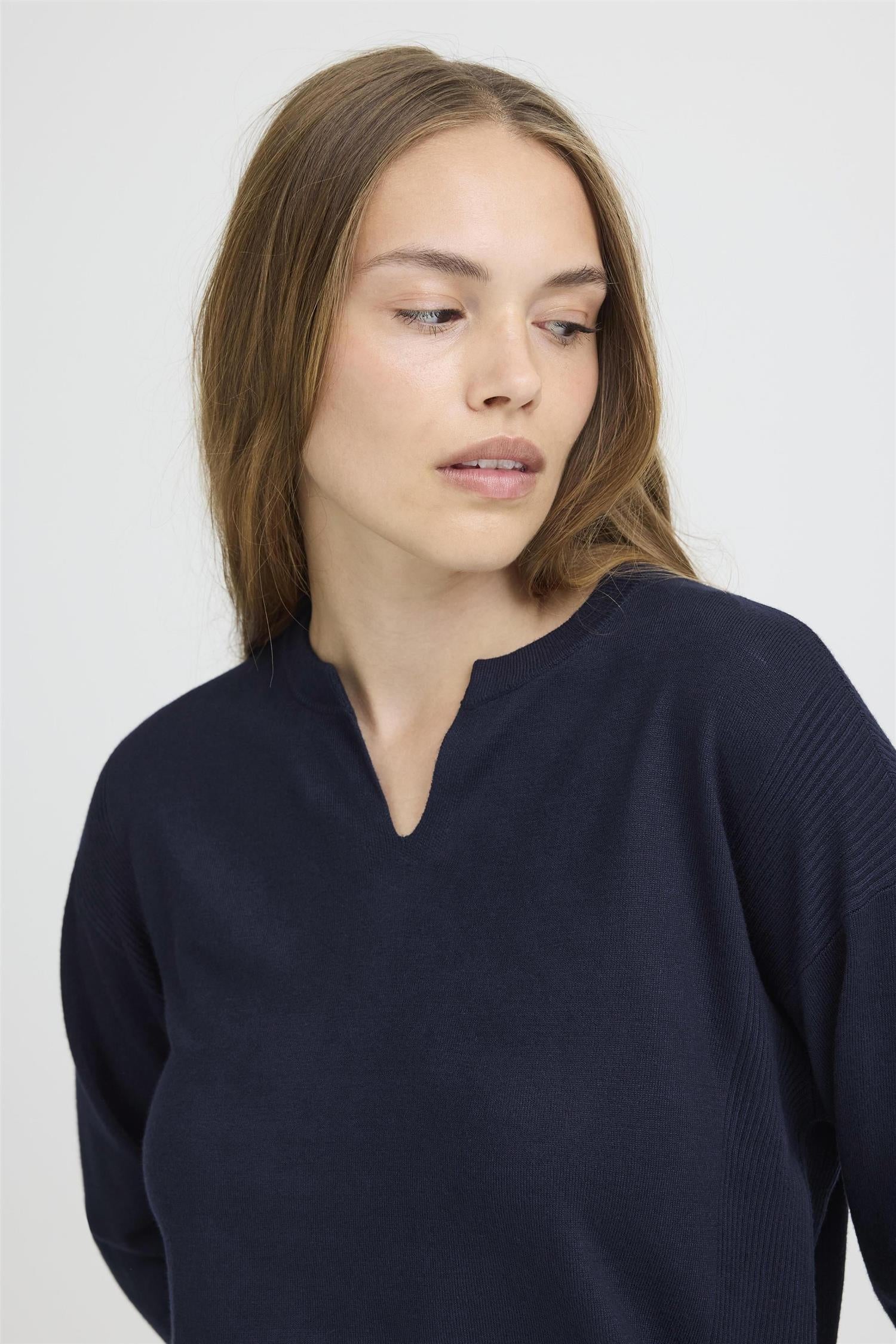 Pzsara Vneck Pullover Dark Sapphire