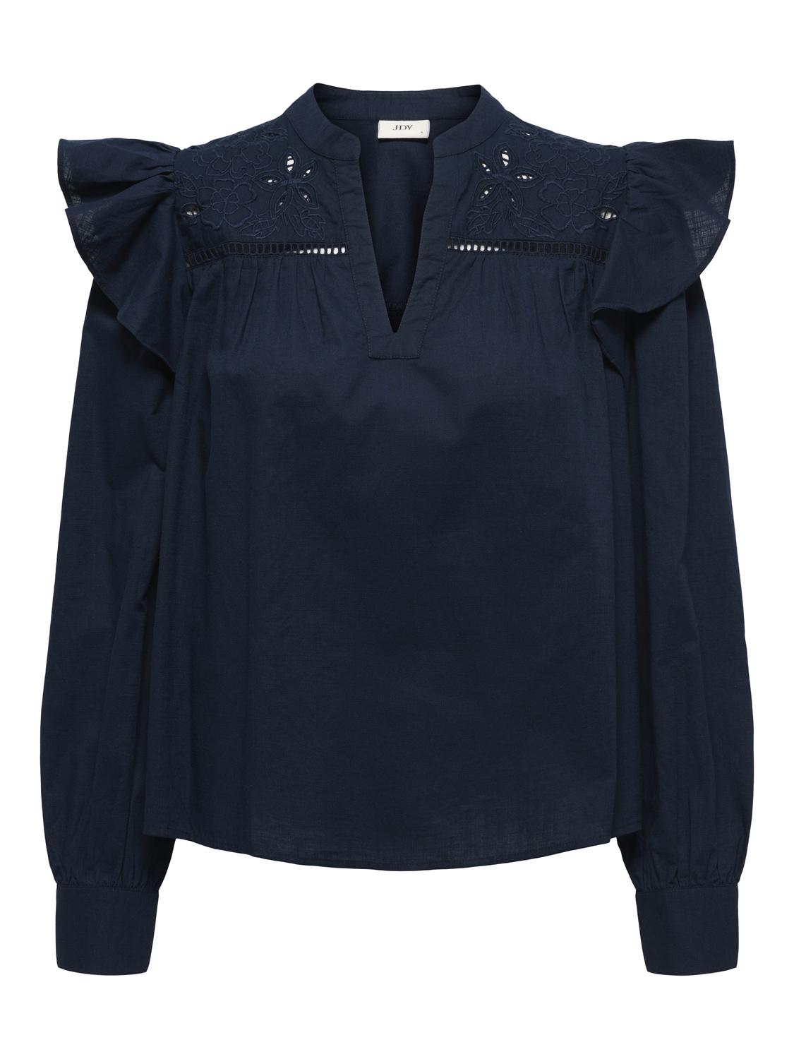 Jdyalba L/s V-Neck Emb Top Wvn Exp Mørkeblå
