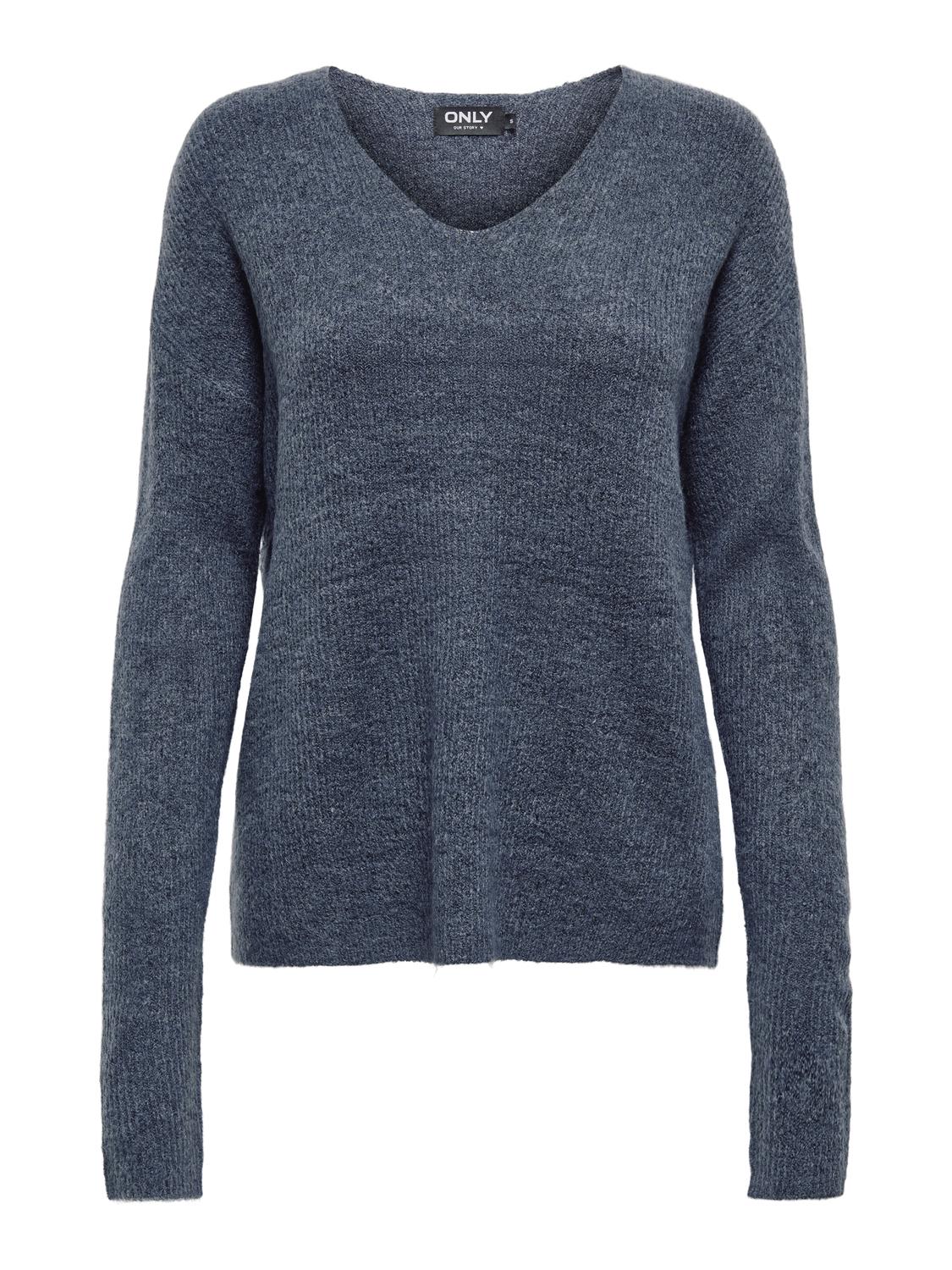 Onlcamilla V-Neck L/s Pullover Knt Noos Mørkeblå