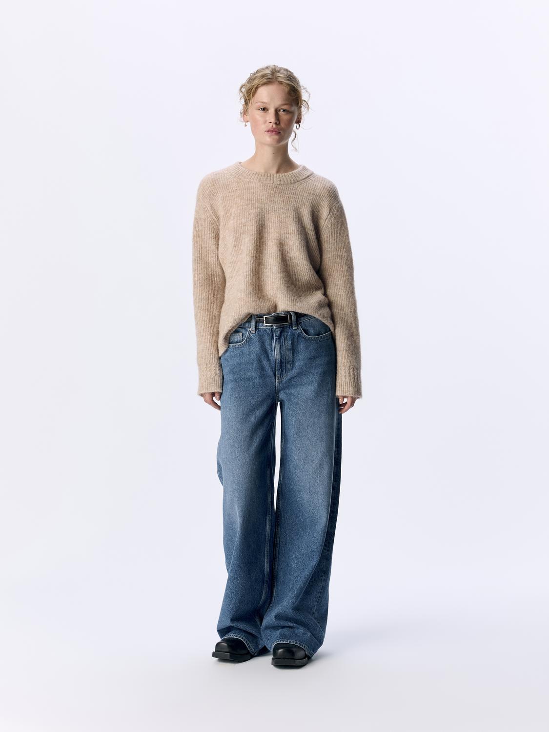 Objabby Ls Re O-Neck Knit Noos Beige
