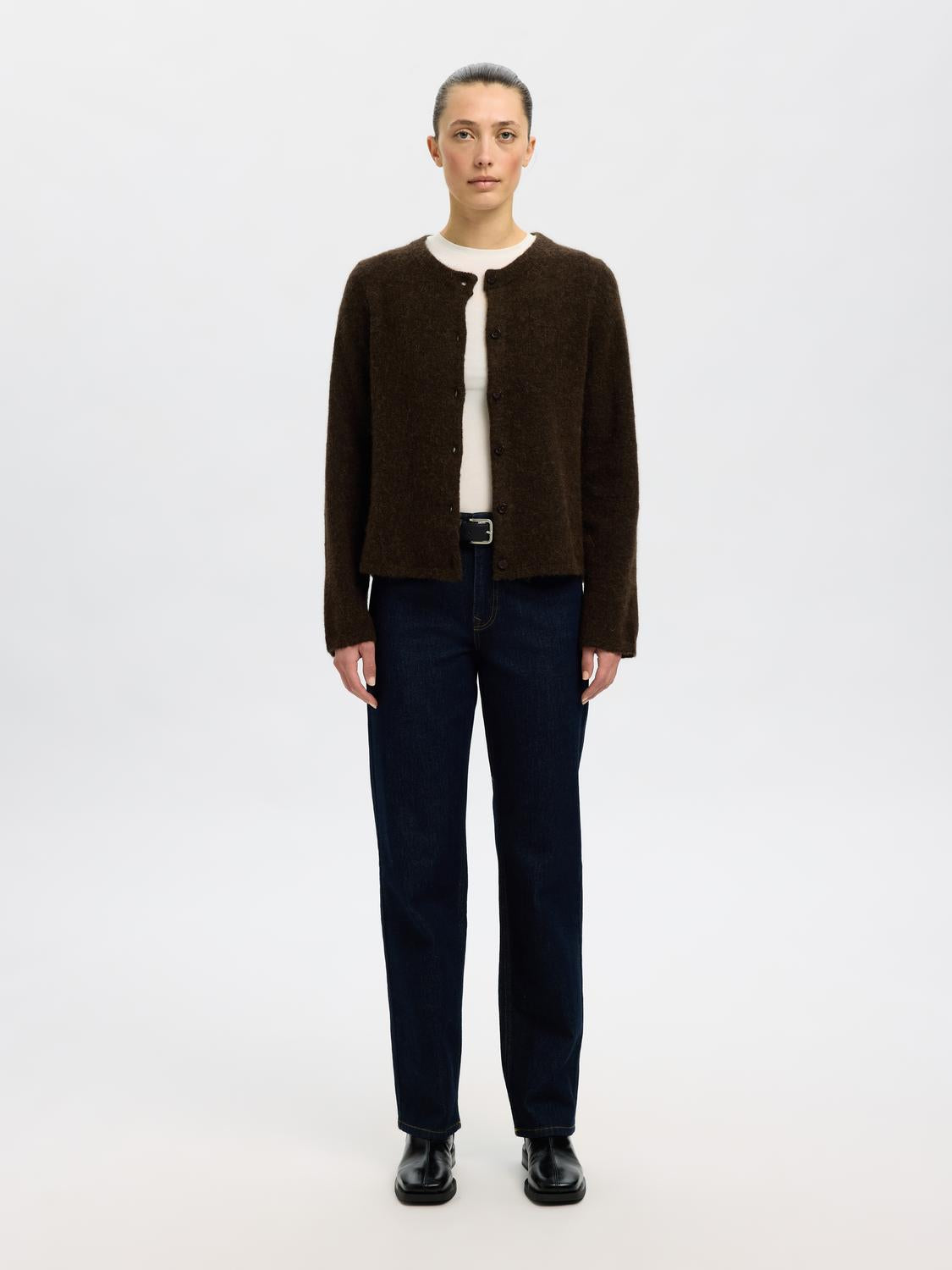 Slflulu New Ls Knit Cardigan Noos Mørkebrun
