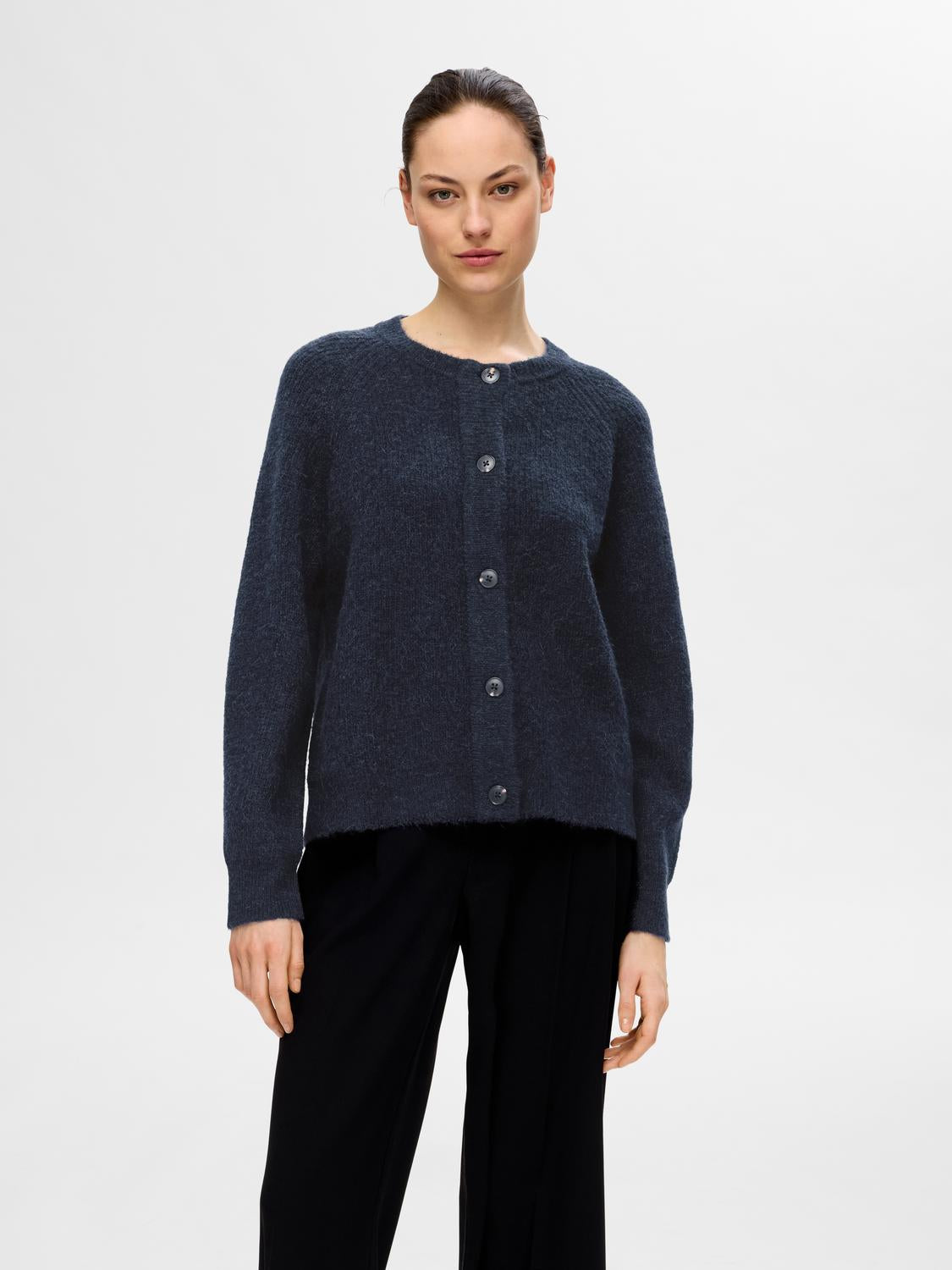 Slflulu Ls Knit Short Cardigan Noos Mørkeblå