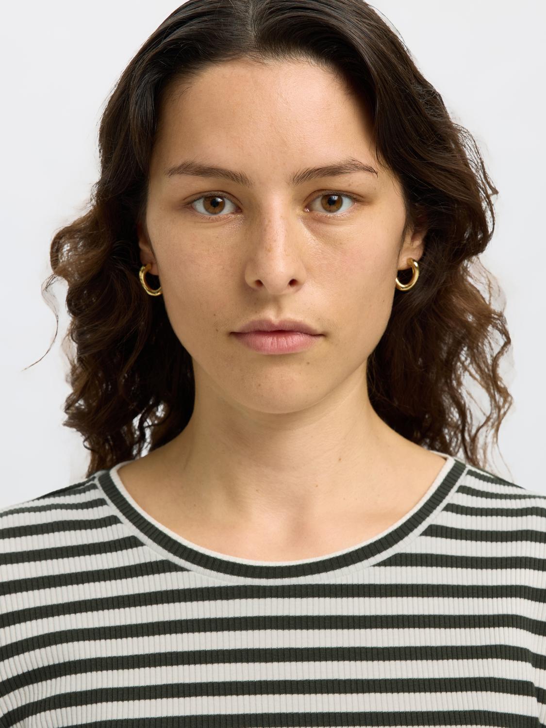 Slfanna Ls Crew Neck Tee Str Noos Mørkegrønn