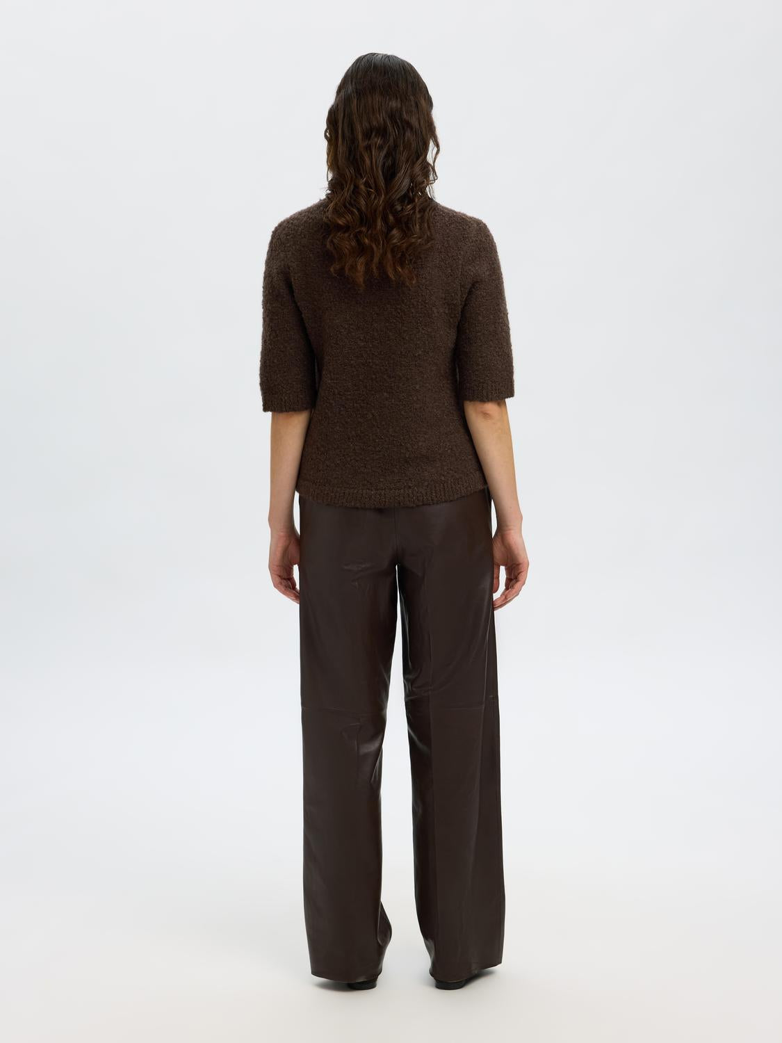 Slflelou 2/4 Knit O-Neck Mørkebrun