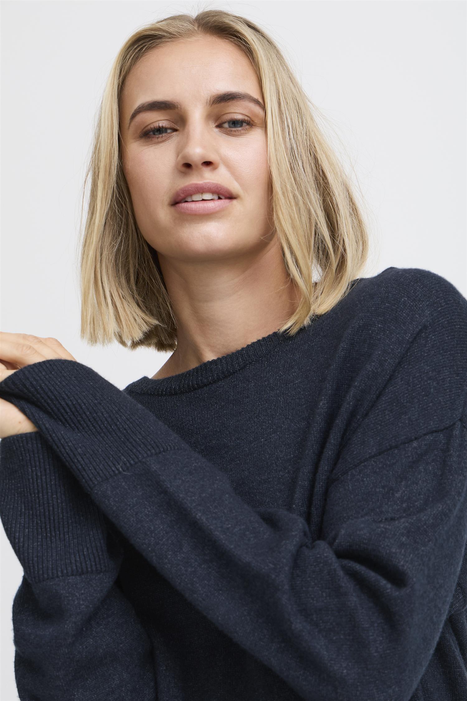 Pzsteffi Oneck Pullover Dark Sapphire Melange