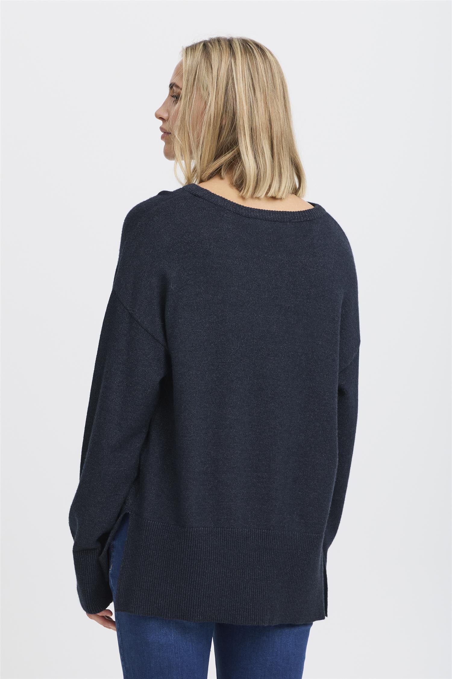 Pzsteffi Oneck Pullover Dark Sapphire Melange