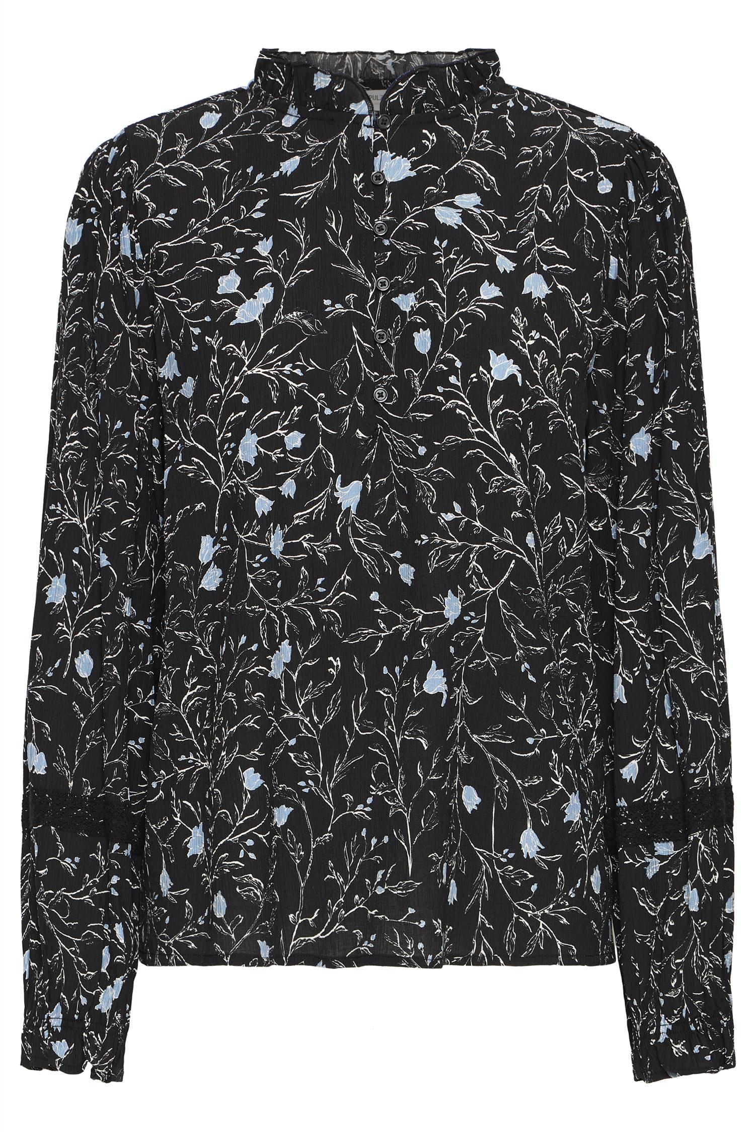 Pzkalulla Ls Blouse Black Blue Flower Print