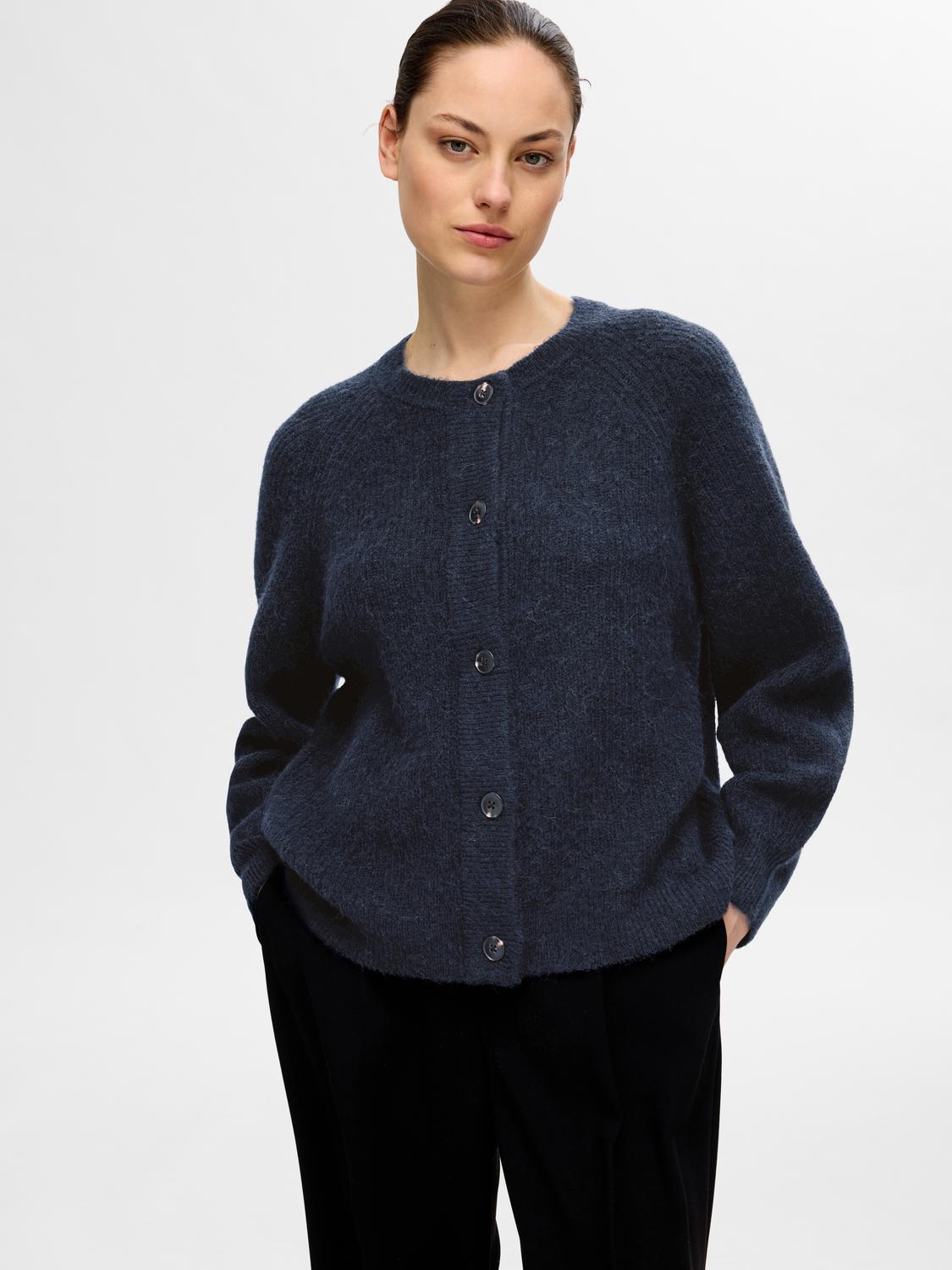 Slflulu Ls Knit Short Cardigan Noos Mørkeblå