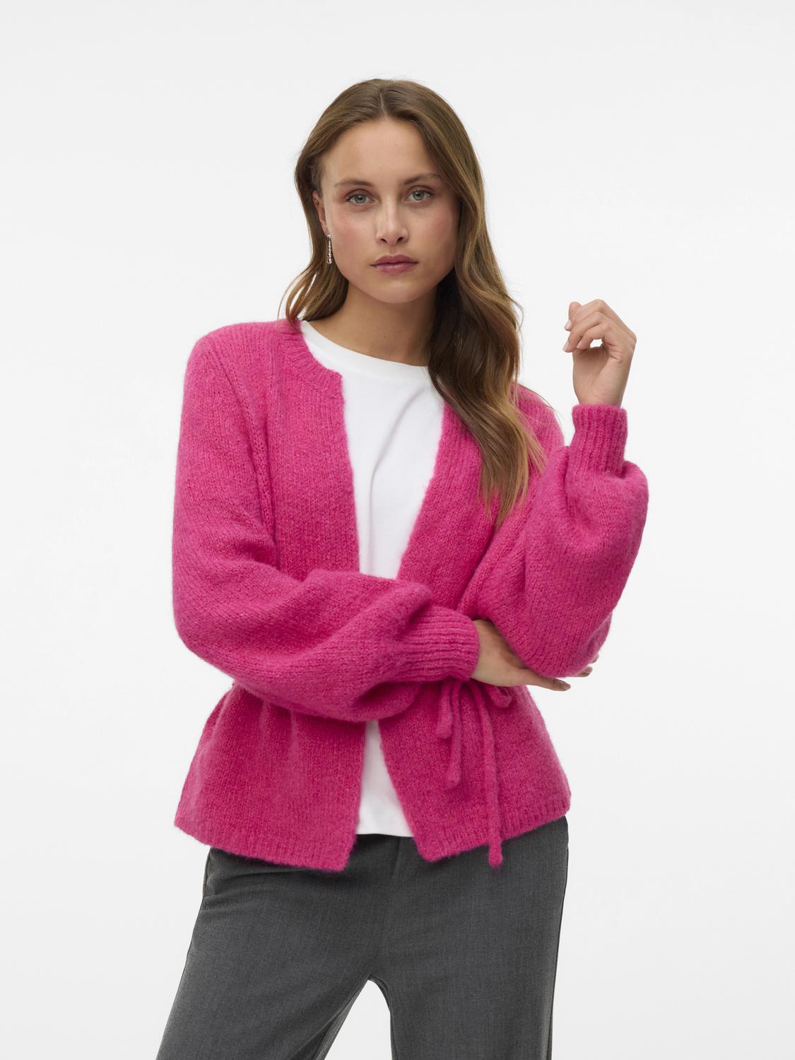 Vmagnes Ls O-Neck Tie Cardigan Exp Mellomrosa