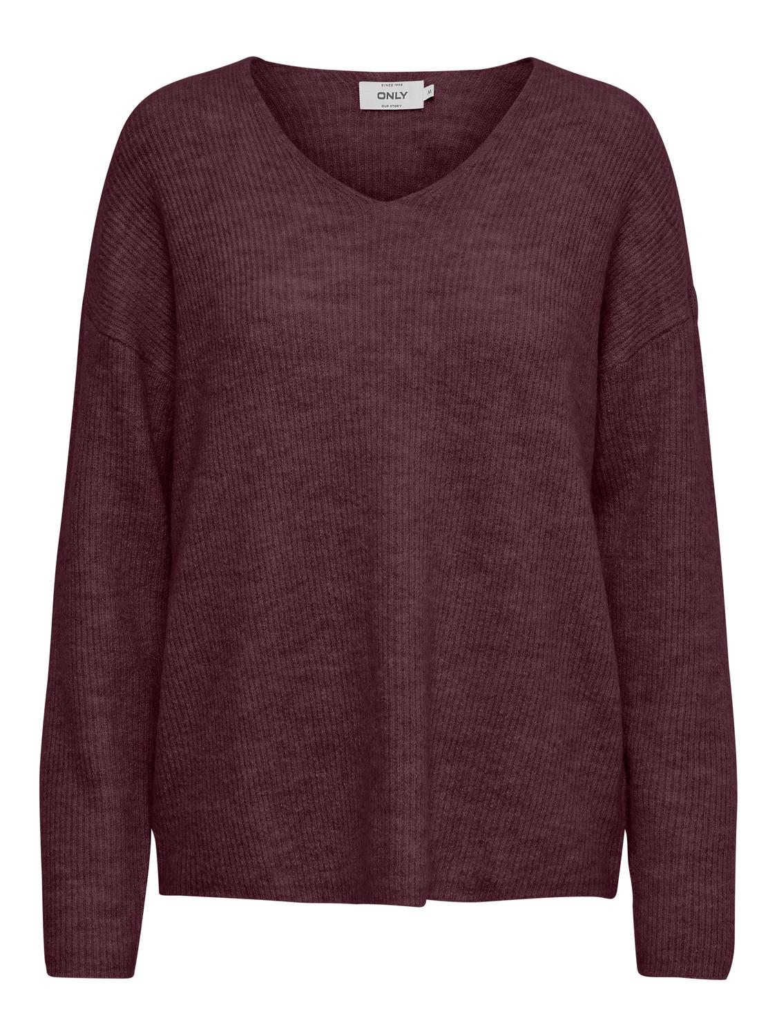 Onlcamilla V-Neck L/s Pullover Knt Noos Mørkerød