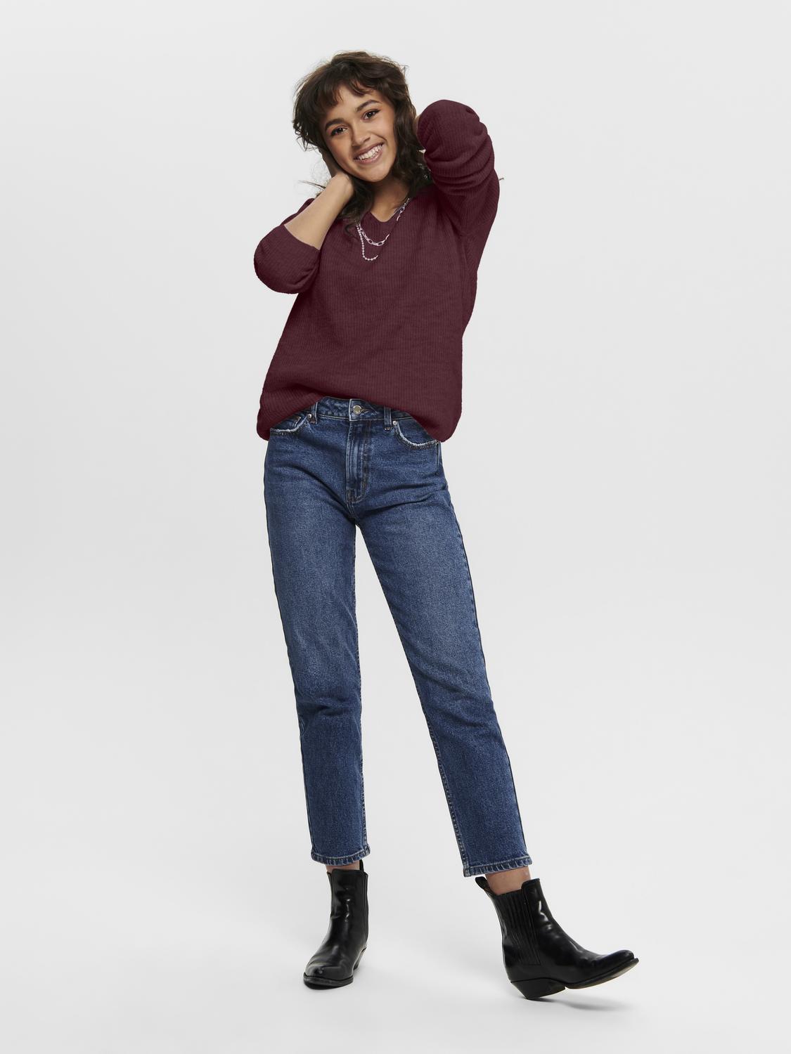 Onlcamilla V-Neck L/s Pullover Knt Noos Mørkerød