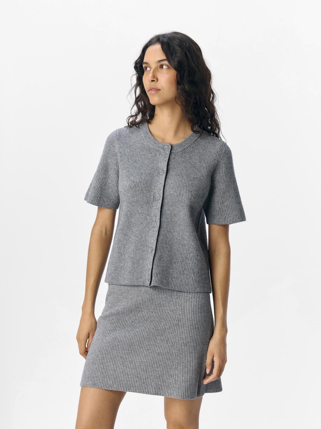 Objviola Ss Re O-Neck Cardigan Div Mellomgrå