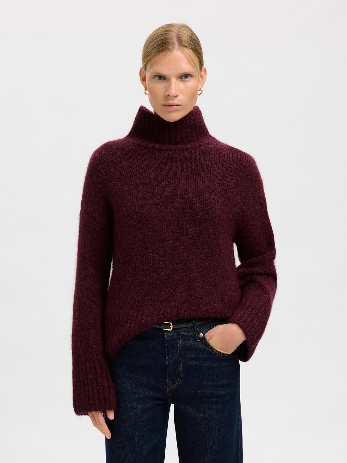 Slfgabriella Ls Knit High Neck Noos Mørkelilla