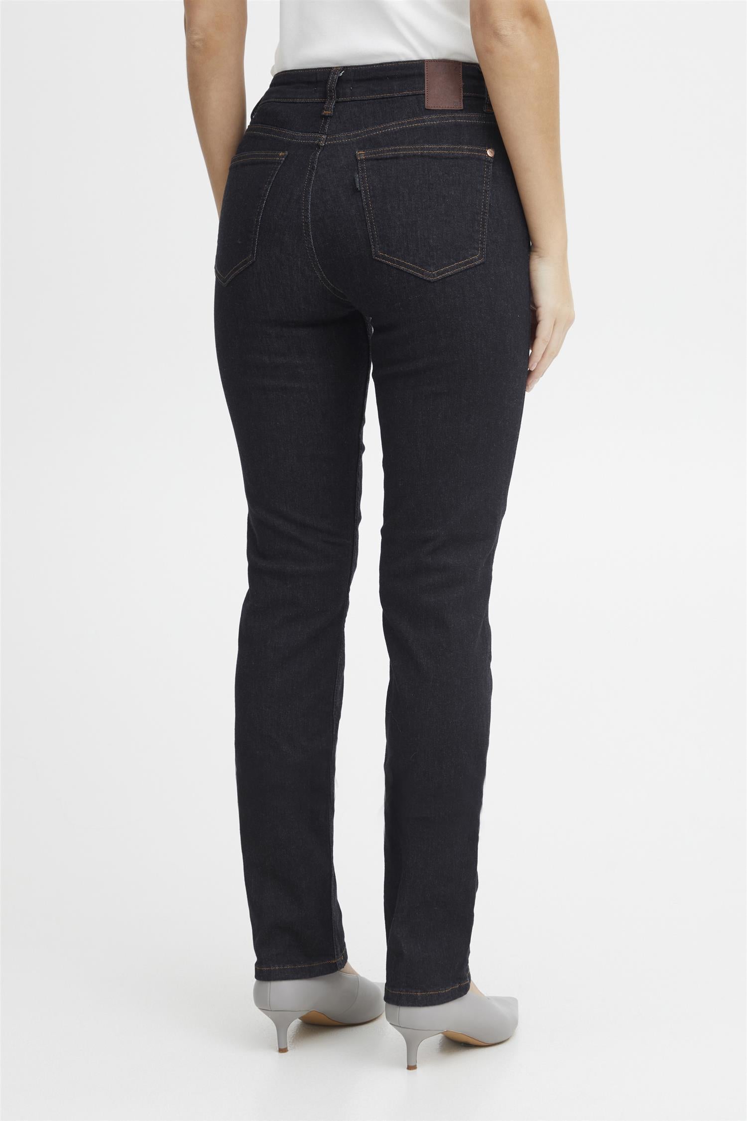 Pzemma Hw Jeans Medium Straight Leg Un-Wash Dark Blue Denim