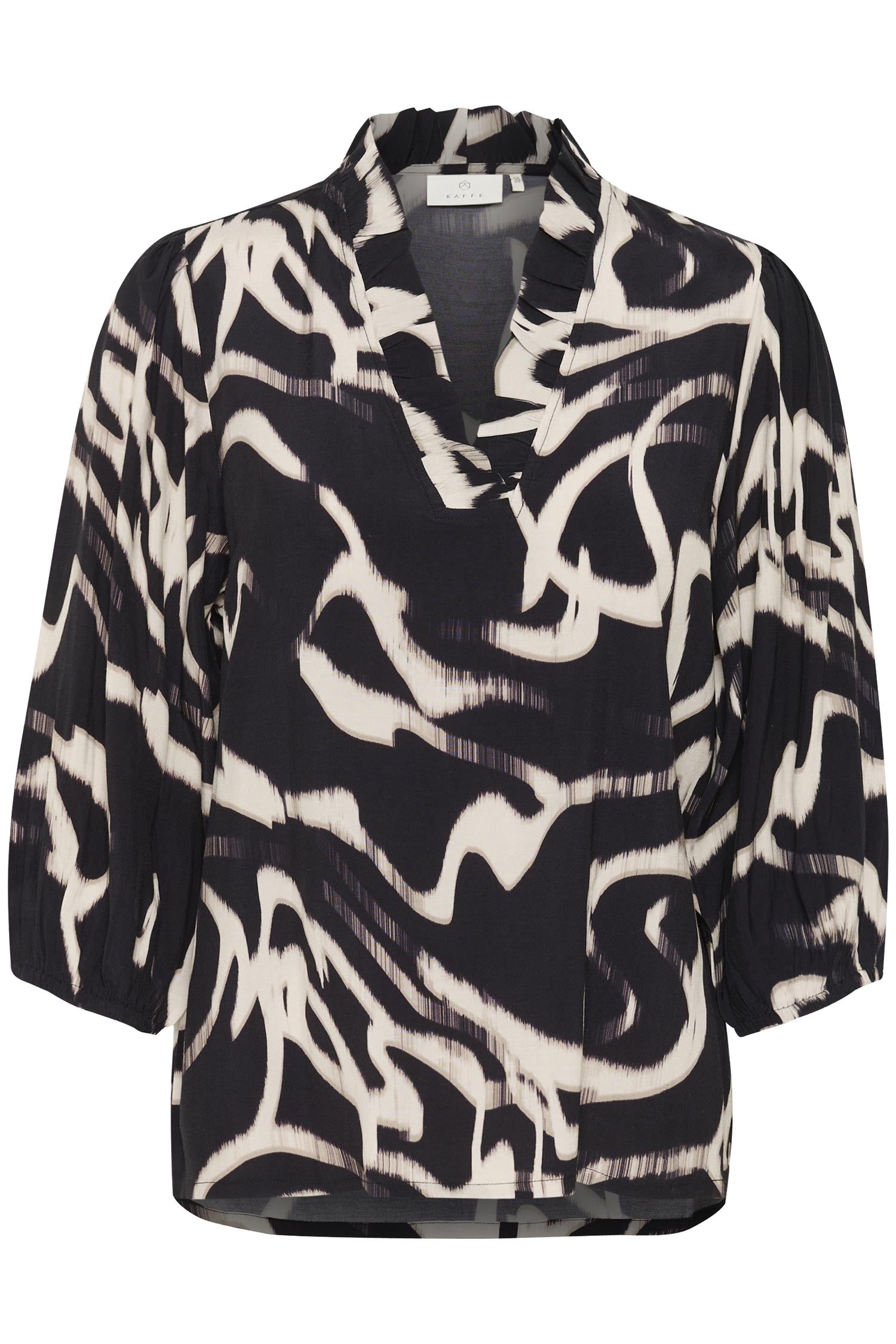 Kamartha Frill Blouse Black/Nature Organic Lines